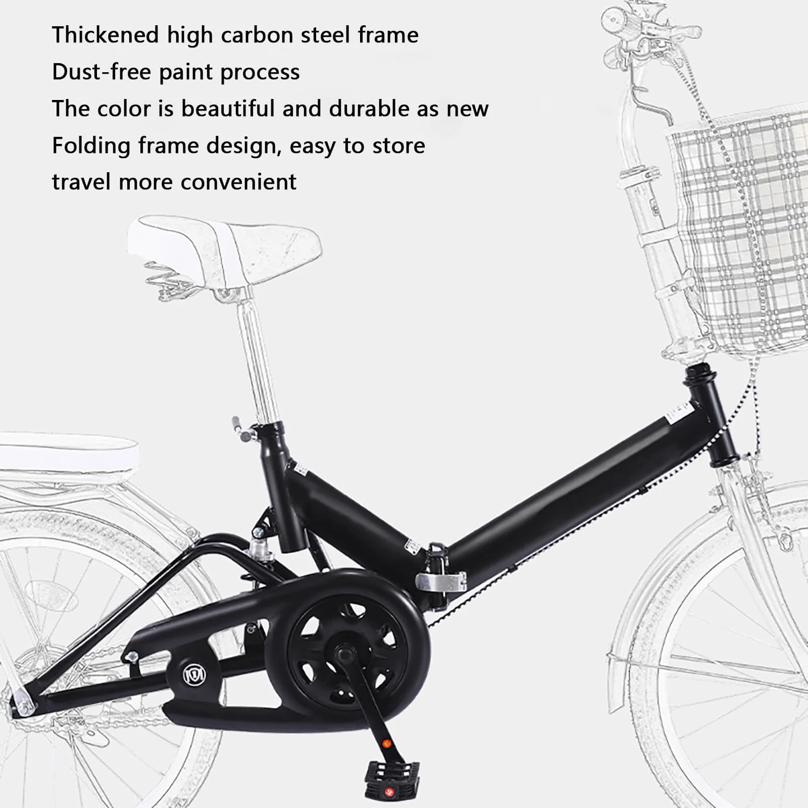 JTBDWOSK Faltbares Fahrrad 20/22 Zoll Klappfahrrad Rahmen aus Kohlenstoffstahl Klapprad V Bremse 7 Geschwindigkeit Schnellfaltsystem mit Rücklicht und Autokorb,Schwarz,20in - Image 3