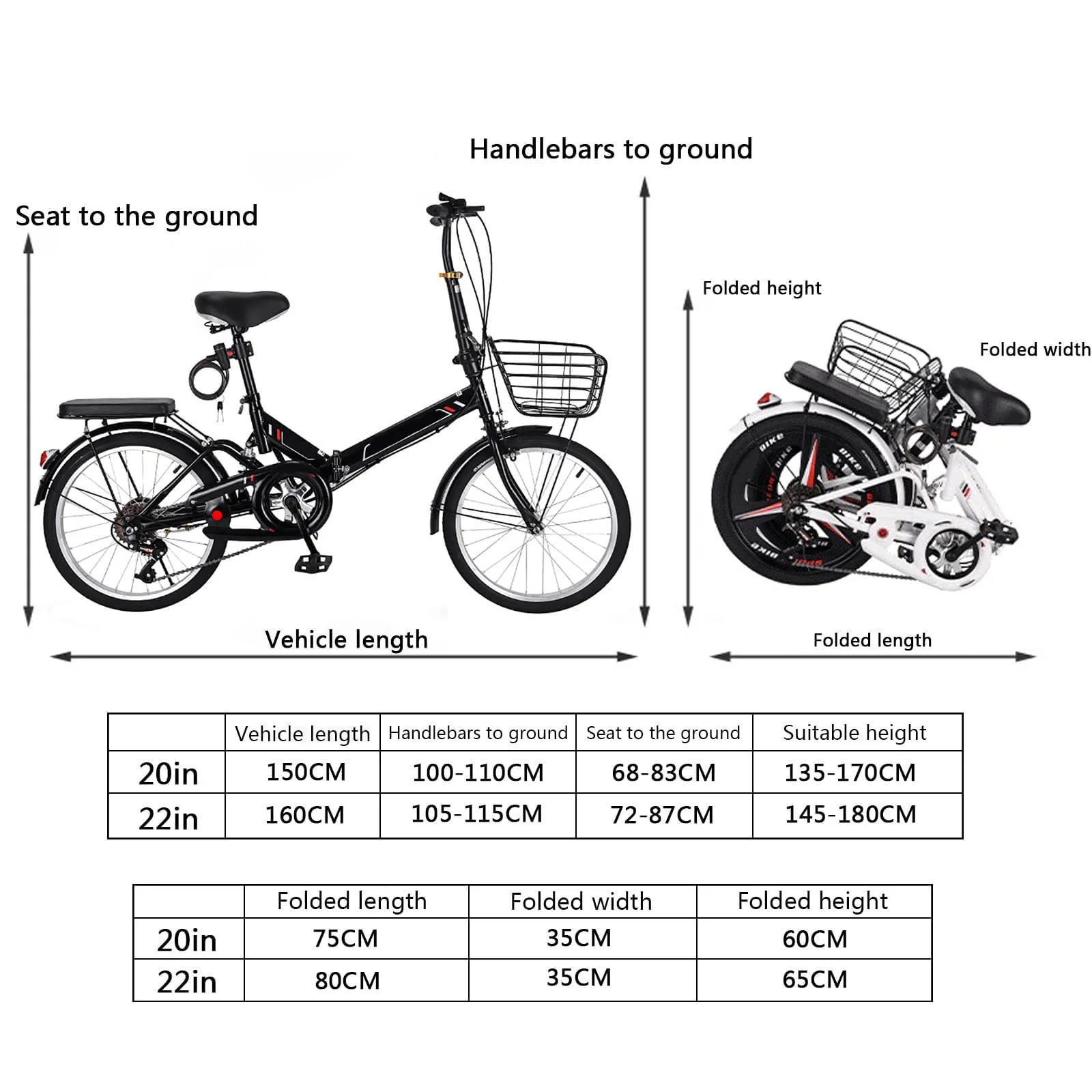 JTBDWOSK Faltbares Fahrrad 20/22 Zoll Klappfahrrad Rahmen aus Kohlenstoffstahl Klapprad V Bremse 7 Geschwindigkeit Schnellfaltsystem mit Rücklicht und Autokorb,Schwarz,20in - Image 4