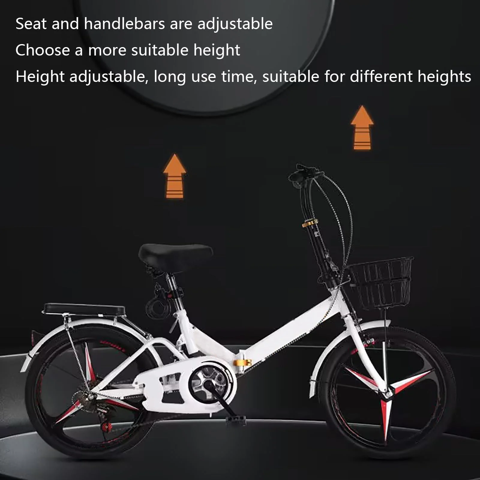 JTBDWOSK Faltbares Fahrrad 20/22 Zoll Klappfahrrad Rahmen aus Kohlenstoffstahl Klapprad V Bremse 7 Geschwindigkeit Schnellfaltsystem mit Rücklicht und Autokorb,Schwarz,20in - Image 7