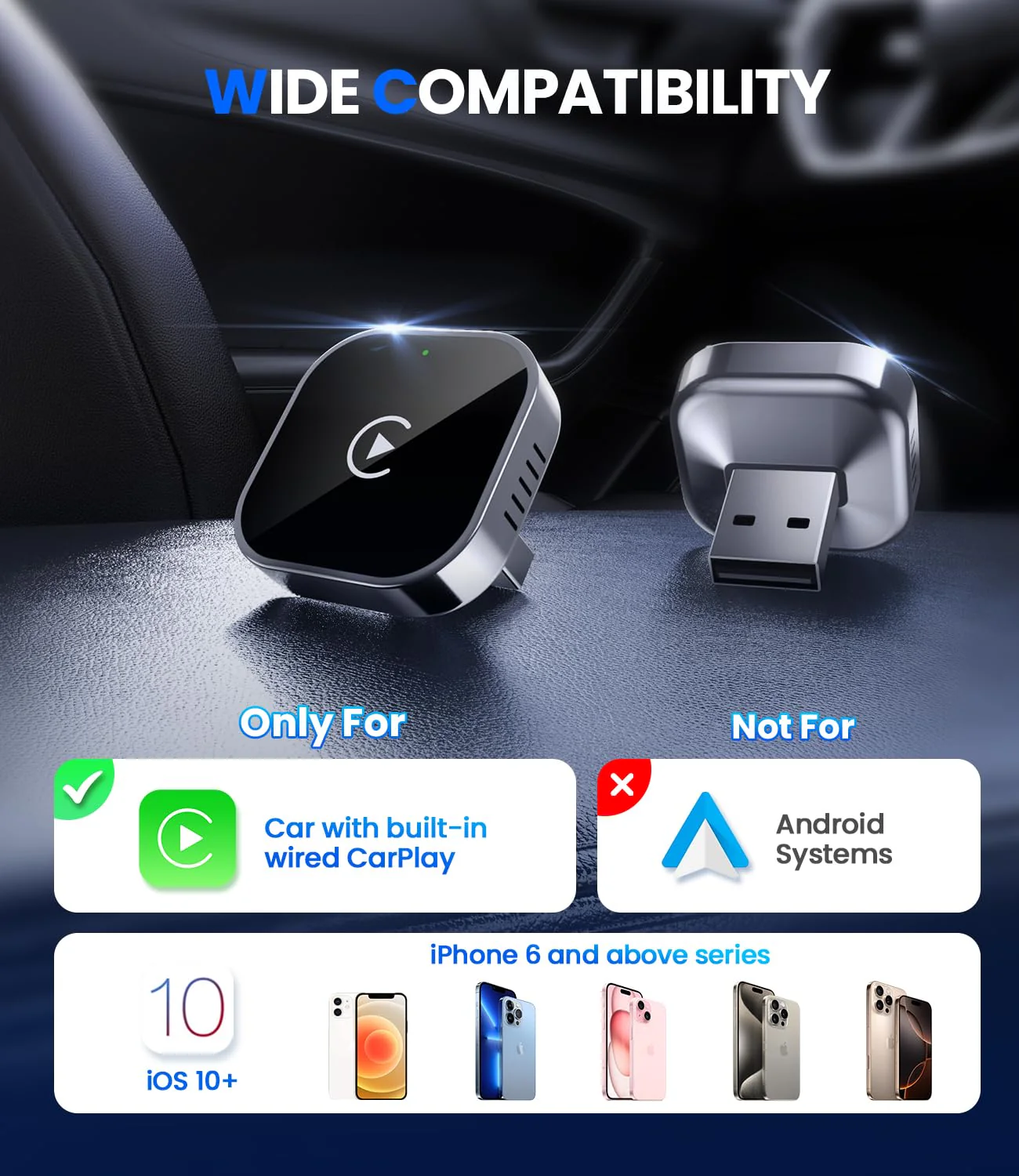 Jumpeak CarPlay Wireless Adapter 2025 Upgrade von Wired CarPlay auf Wireless, Mini-USB-Design für Autos mit Wired CarPlay, Plug und Play, Schnelle und Stabile Verbindung für CarPlay mit iPhone - Image 3