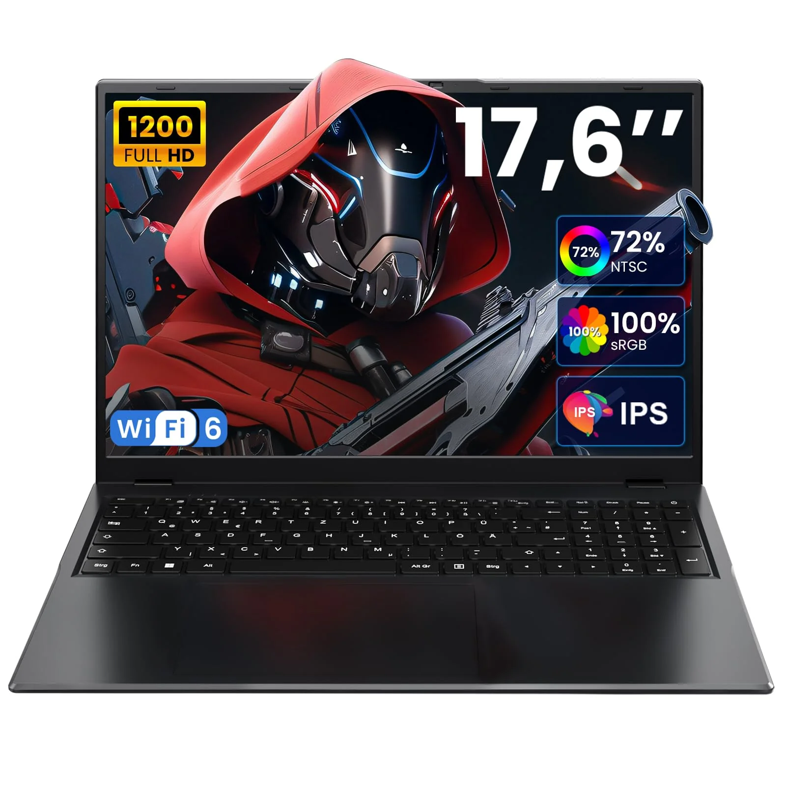 jumper 2025 Laptop 17,6 Zoll IPS 1920X1200, N95 CPU, 16GB RAM 1TB SSD + 128GB eMMC, Beleuchtetes QWERTZ-Tastatur, Leichte Notebook Computer für Unternehmen und Studenten, USB/HDMI/Type-C/WiFi6