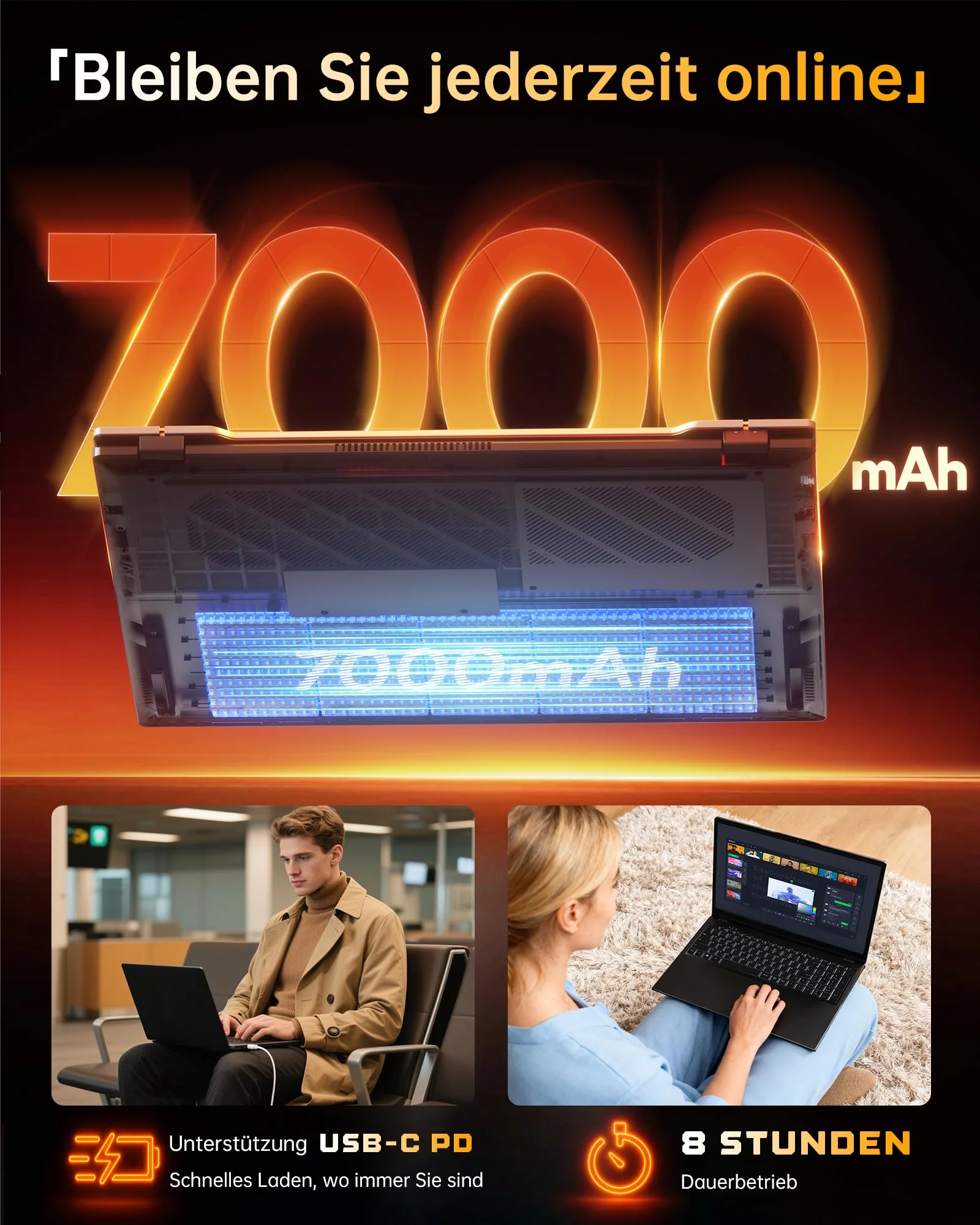 jumper 2025 Laptop 17,6 Zoll IPS 1920X1200, N95 CPU, 16GB RAM 1TB SSD + 128GB eMMC, Beleuchtetes QWERTZ-Tastatur, Leichte Notebook Computer für Unternehmen und Studenten, USB/HDMI/Type-C/WiFi6 - Image 4