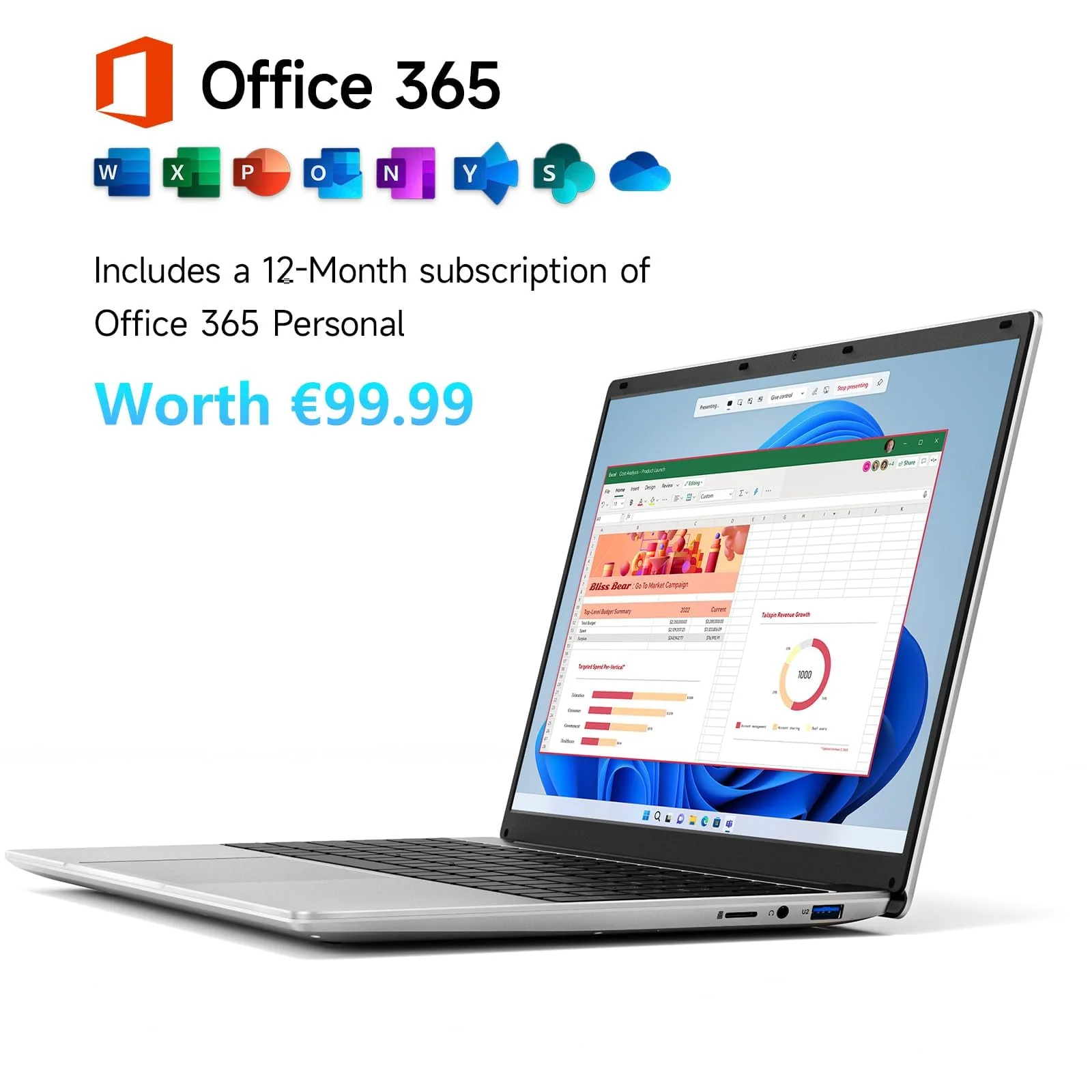 jumper Laptop 15,6 Zoll FHD Display, 12 GB RAM 640 GB ROM, Office 365, Prozessor 5205U Notebook, Akku 38 Wh, Zwei Stereo-Lautsprecher, USB 3.0, Typ-C, Digitale Tastatur - Image 7