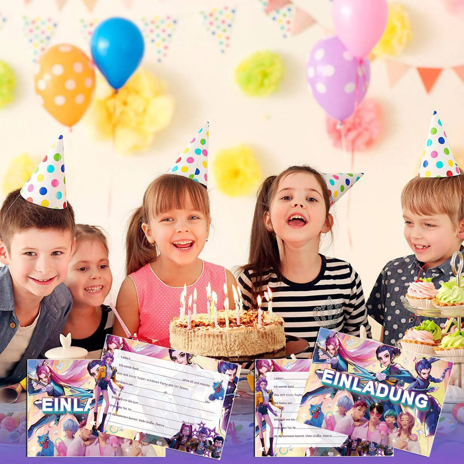 JUNERUN 12x Huntrs Einladungskarten Kindergeburtstag Junge mit Umschlag Deutsch, Huntrs Geburtstagseinladungen Jungen, Cartoon Einladungskarten Geburtstag Set für Themed Party (A6) - Image 3