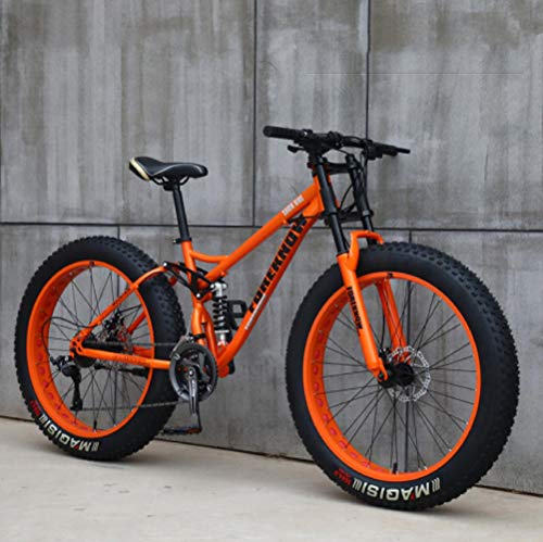 JXYQ 26 Zoll Mountainbikes, 24 Gang Fahrrad, Fat Tire Mountain Trail Bike für Erwachsene, Rahmen aus kohlenstoffreichem Stahl, Doppelte Vollfederung, Doppelscheibenbremse