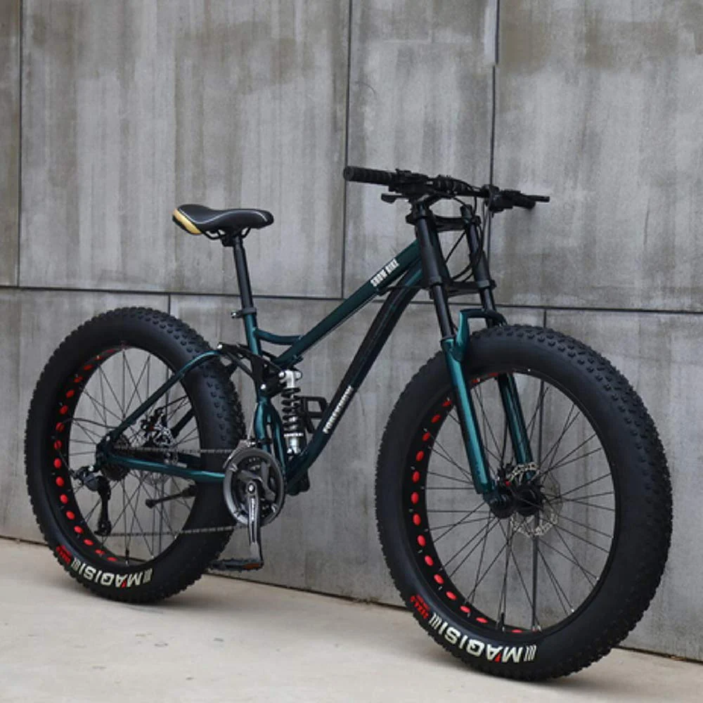 JXYQ 26 Zoll Mountainbikes, Fat Tire Mountain Trail Bike für Erwachsene, 21 Gang Fahrrad, Rahmen aus Kohlenstoffstahl mit doppelter Vollfederung und Doppelscheibenbremse (Cyan)