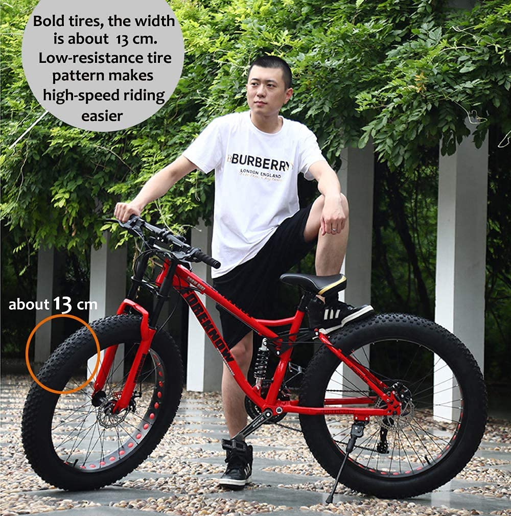 JXYQ 26 Zoll Mountainbikes, Fat Tire Mountain Trail Bike für Erwachsene, 21 Gang Fahrrad, Rahmen aus Kohlenstoffstahl mit doppelter Vollfederung und Doppelscheibenbremse (Cyan) - Image 2