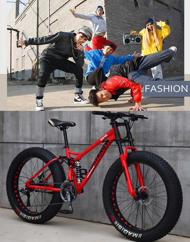 JXYQ 26 Zoll Mountainbikes, Fat Tire Mountain Trail Bike für Erwachsene, 21 Gang Fahrrad, Rahmen aus Kohlenstoffstahl mit doppelter Vollfederung und Doppelscheibenbremse (Cyan) - Image 6