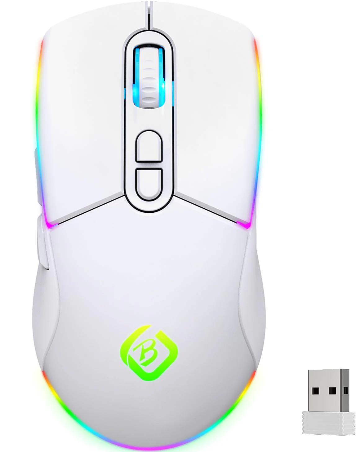 JYCSTE Kabellose Gaming Maus, Dual Mode 2.4GHz/Bluetooth 5.1 Maus Gaming, RGB LED Hintergrundbeleuchtung, Ergonomische Maus mit 6 Tasten, Wiederaufladbare Computer Maus für PC, Mac, Laptop (weiß) - Image 3