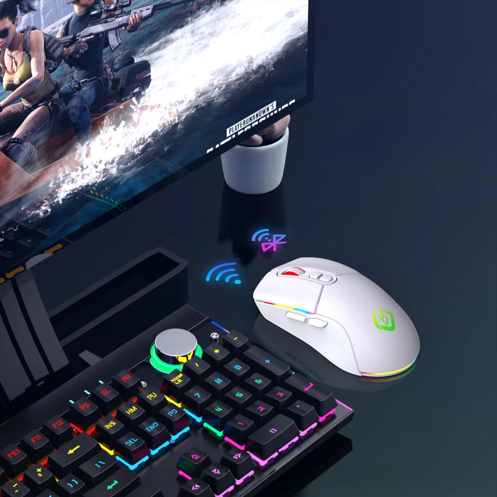 JYCSTE Kabellose Gaming Maus, Dual Mode 2.4GHz/Bluetooth 5.1 Maus Gaming, RGB LED Hintergrundbeleuchtung, Ergonomische Maus mit 6 Tasten, Wiederaufladbare Computer Maus für PC, Mac, Laptop (weiß) - Image 7