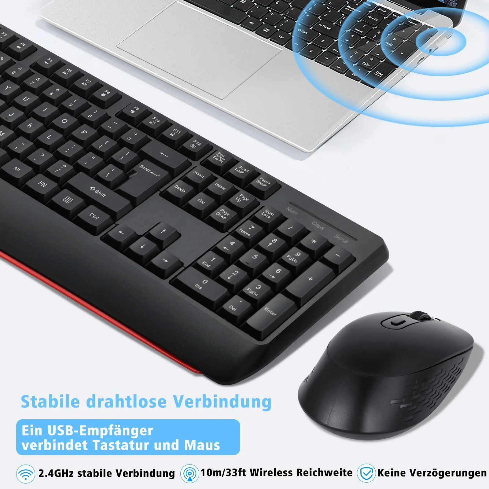 Kabellose Tastatur- und Maus-Kombination,QWERTY ergonomische 2,4-G-Computertastatur in voller Größe mit Handgelenkauflage und 3-stufiger DPI-Einstellbarer kabelloser Maus - Image 2