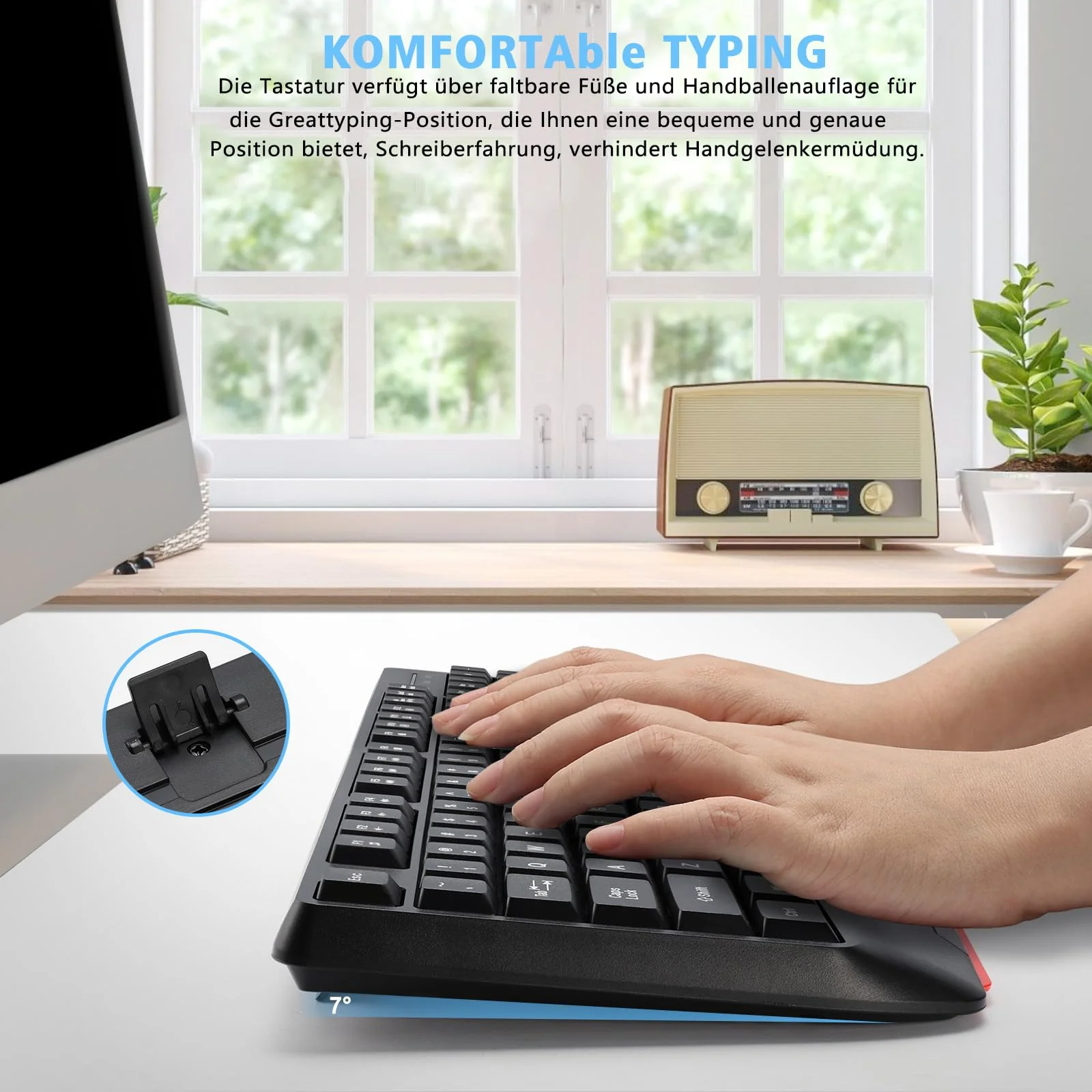 Kabellose Tastatur- und Maus-Kombination,QWERTY ergonomische 2,4-G-Computertastatur in voller Größe mit Handgelenkauflage und 3-stufiger DPI-Einstellbarer kabelloser Maus - Image 6