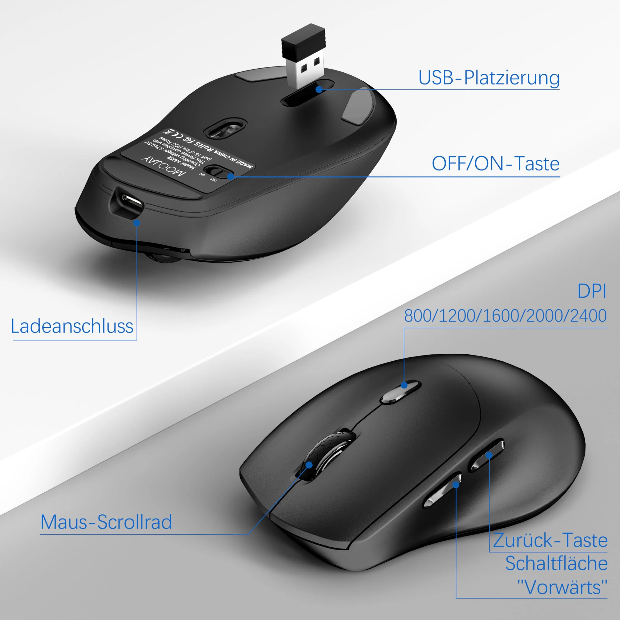 Kabelloses Ergonomisches Tastatur und Maus Set, Moojay 2,4G Wiederaufladbares Quiet Wave Tastatur und Maus Set in Voller Größe mit Handballenauflage und Telefonhalter für Laptop/PC/Mac/Windows–Schwarz - Image 3