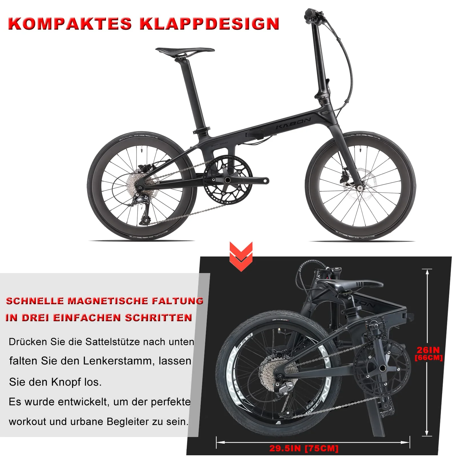 KABON Neues Upgrade Faltrad, 20 Zoll Carbon Fiber Rahmen mit Carbon Laufradsatz 9 Speed Mini City Bike Faltbares Fahrrad für Frauen Erwachsene Männer Ultra-Light (Schwarz) - Image 9