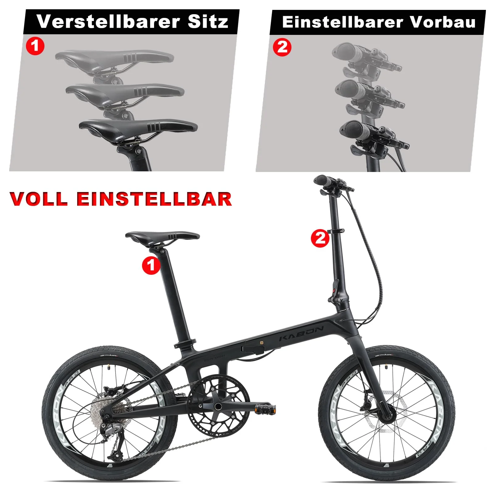 KABON Voll Carbon Faltrad, Leichtes 20 Zoll Carbonfaser Rahmen Klapprad mit 11 Gang Hydraulische Scheibenbremse Fahrrad mit Carbon Laufradsatz für Unisex-Erwachsene (Chamäleon Blau) - Image 4