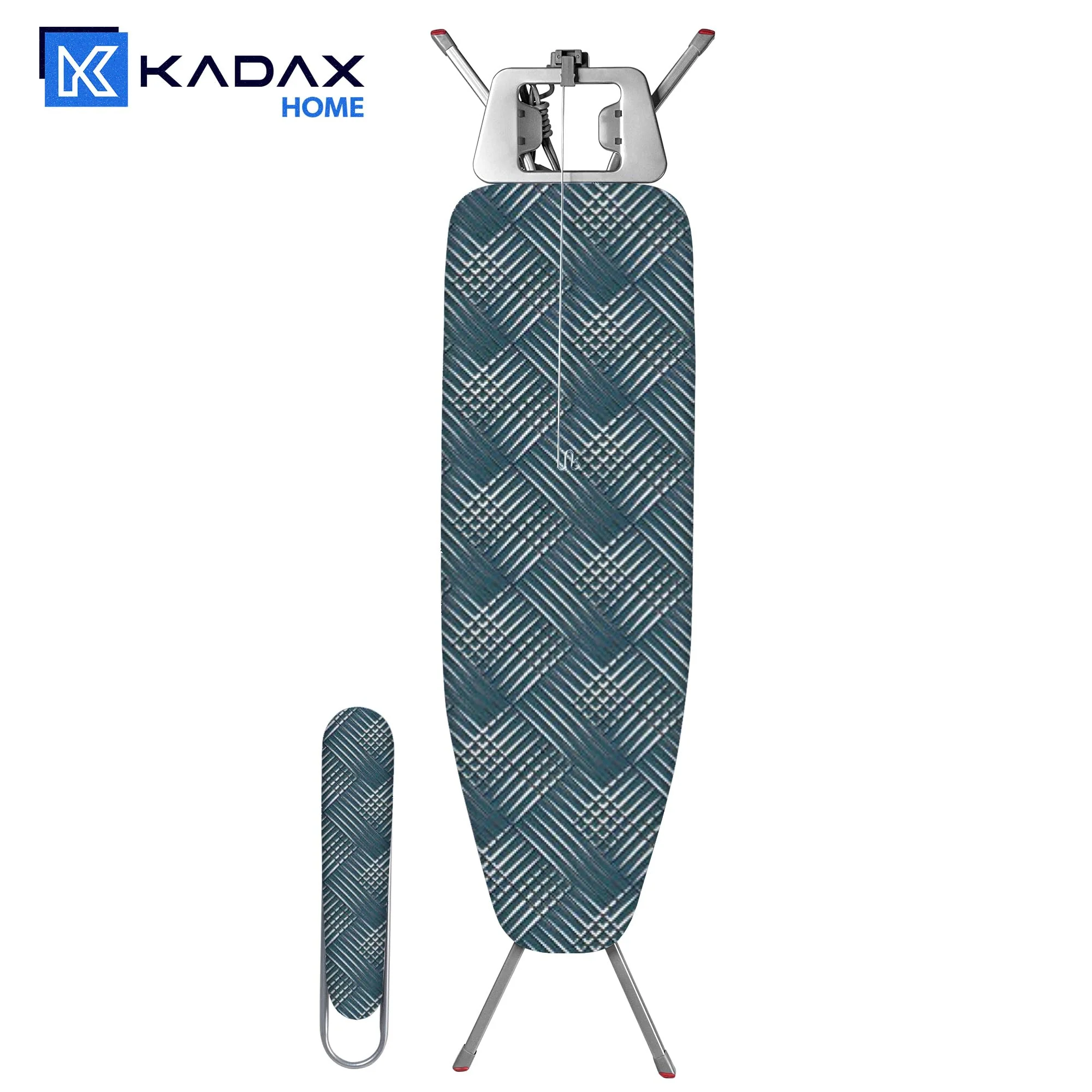 KADAX Bügelbrett mit eingebautem Verlängerungskabel, Klappbarer Bügeltisch mit Kabelhalterung, Dampfbügeltisch mit ausziehbarer Ablage für Kleidung (Grün) - Image 7