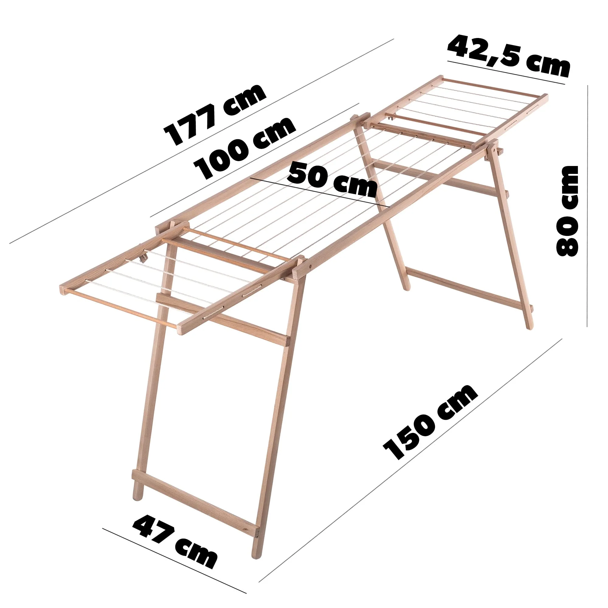 KADAX Holzwäscheständer, 177 cm Trockenlänge, klappbarer Standtrockner, Wäschehalter aus Holz, Wäschetrockner, Flügelwäscheständer, Faltwäscheständer (H: 80 cm, Braun) - Image 5