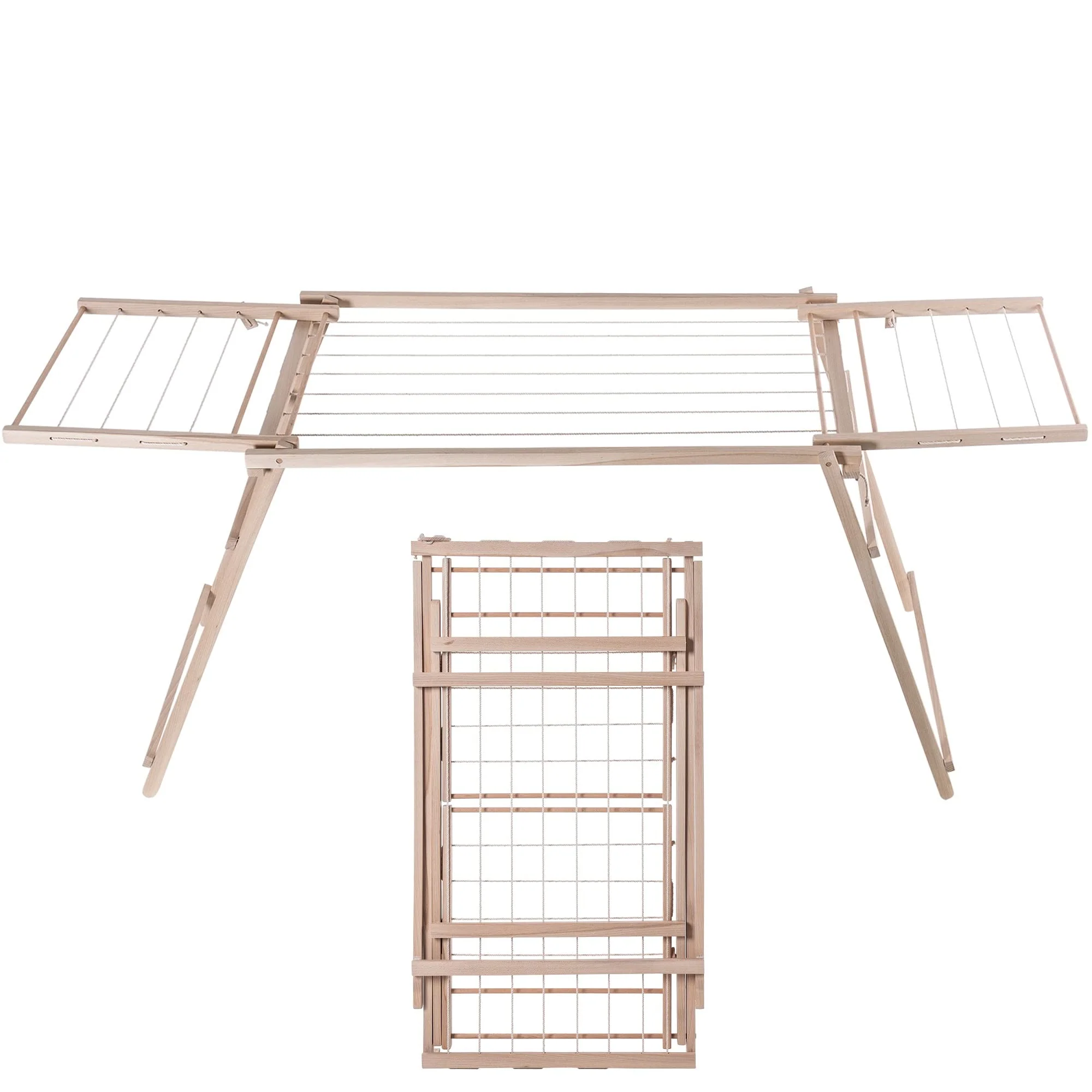 KADAX Holzwäscheständer, 177 cm Trockenlänge, klappbarer Standtrockner, Wäschehalter aus Holz, Wäschetrockner, Flügelwäscheständer, Faltwäscheständer (H: 80 cm, Braun) - Image 7