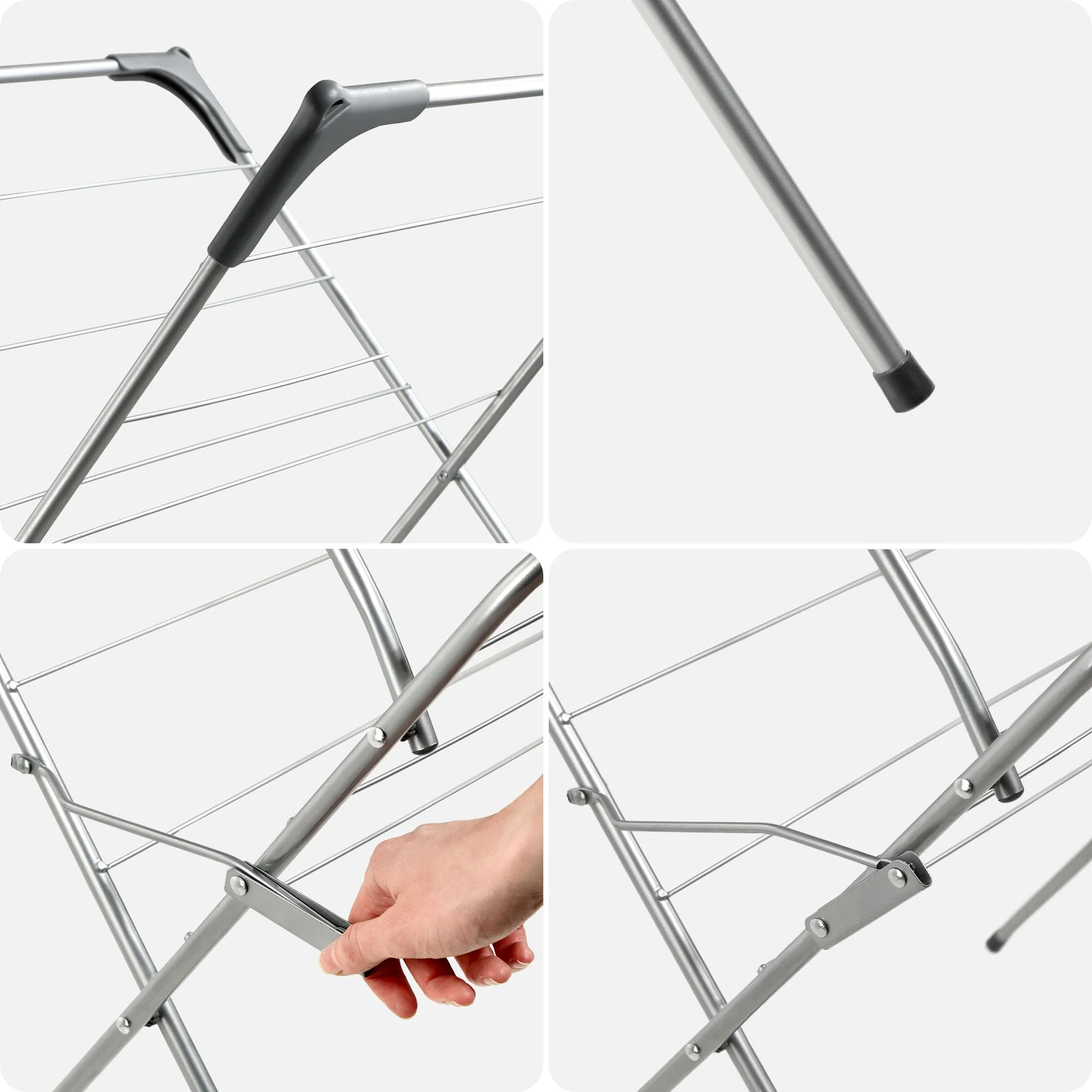 KADAX Vertikaler Wäschetrockner mit Antirutschfüßen, Stabiler Kleidertrockner aus Metall, Turmwäscheständer, Platzsparender Wäscheständer (Silber) - Image 2