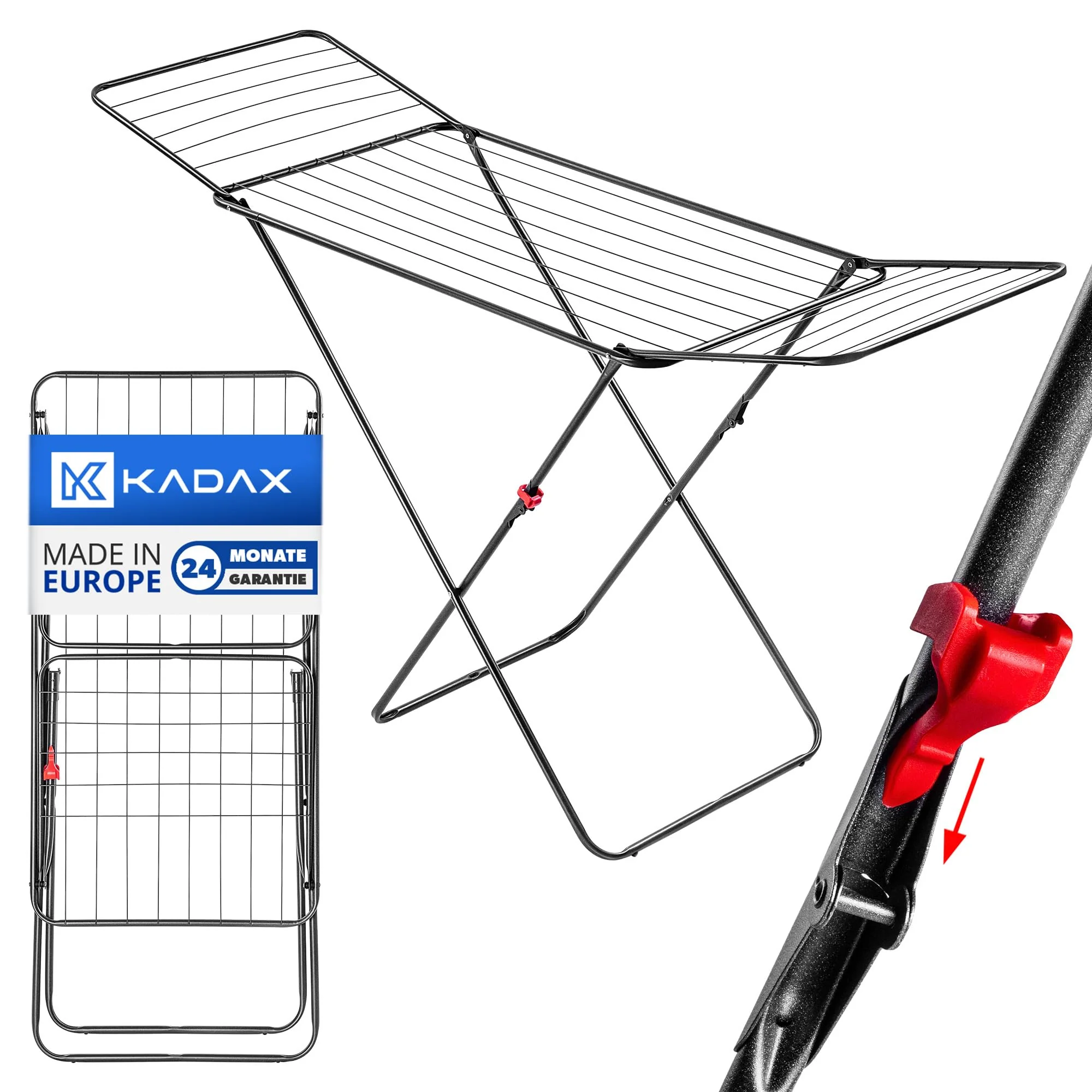 KADAX Wäscheflügeltrockner, 180x55x101cm Wäscheständer, Luftstromwäscheständer, Wäschetrockner mit rutschfesten Füßen, Flügelwäschetrockner, Bekleidung - Image 10