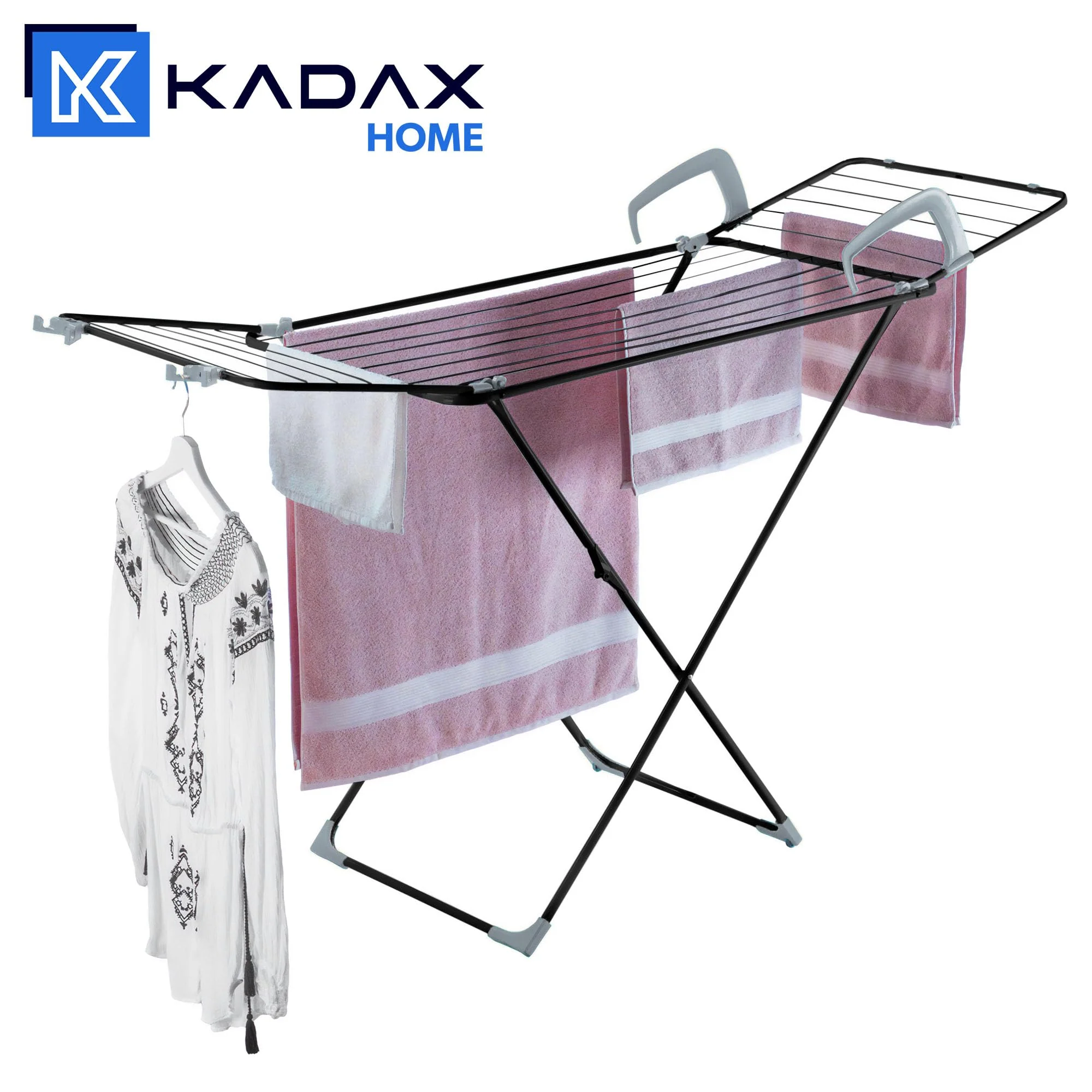 KADAX Wäscheständer 3in1, Standtrockner mit Rädern, Wäschetrockner für Heizung und Badewanne, Flügelwäschetrockner mit 18m Trockenfläche (Schwarz) - Image 8