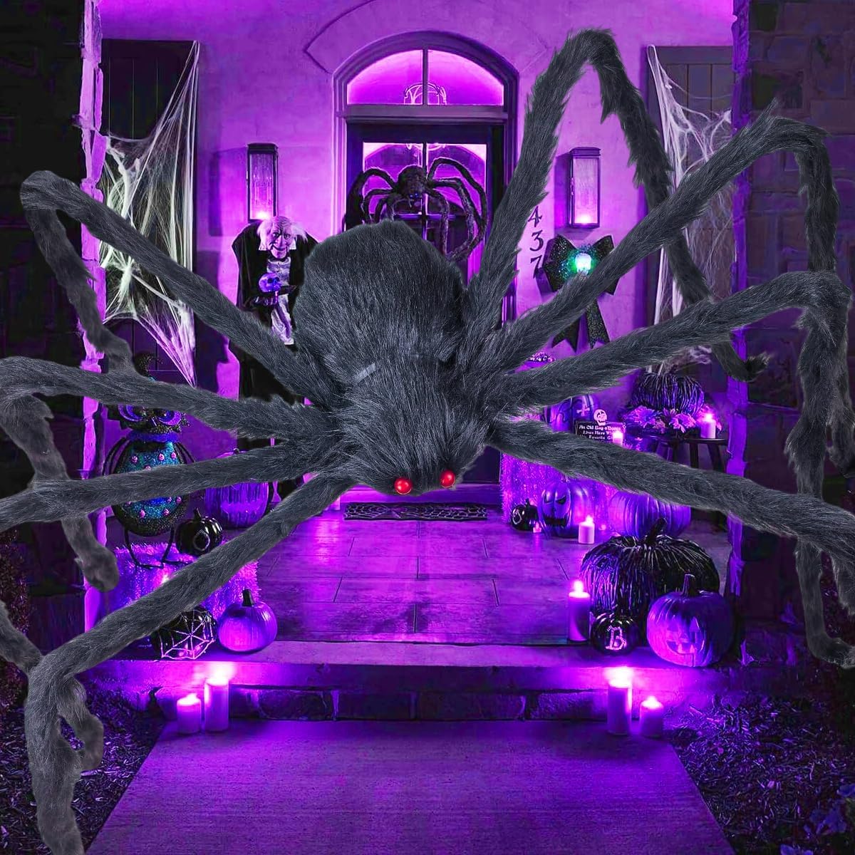 Kadryxon 200cm Halloween Deko Riesen Spinne,Halloween Outdoor Dekorationen Haarige Spinne für Innen/Außen, Garten,Tür Fenster Kamin Häuser Spukhaus&Partyzubehör-Schaurige Atmosphäre für Ihre Feier - Image 5