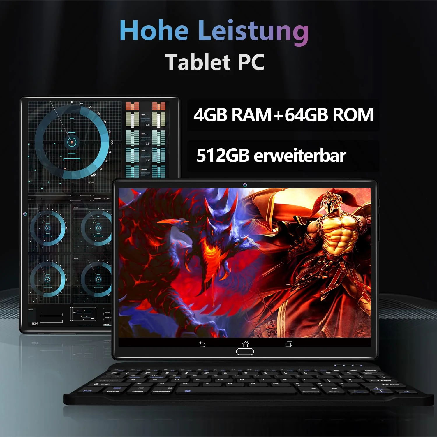 KADYBE 2025 Neueste Android Tablet 10 Zoll,2-in-1 Tablet Mit 2 SIM Slots 1 SD, 64GB ROM TF 512GB,Octa-Core,Tablets PC mit Tastatur Maus Schutzhülle,1080 LCD,5MP+13MP,WiFi GPS OTG-Typ C(Grau) - Image 4
