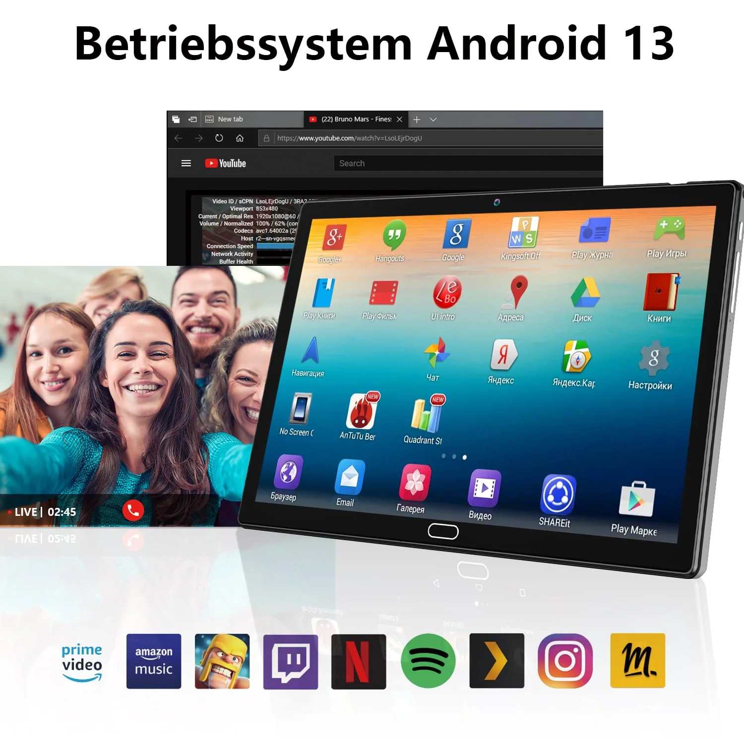 KADYBE 2025 Neueste Android Tablet 10 Zoll,2-in-1 Tablet Mit 2 SIM Slots 1 SD, 64GB ROM TF 512GB,Octa-Core,Tablets PC mit Tastatur Maus Schutzhülle,1080 LCD,5MP+13MP,WiFi GPS OTG-Typ C(Grau) - Image 5