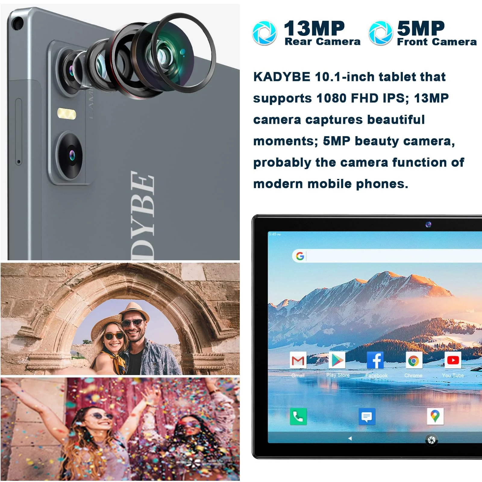 KADYBE Android 14 Tablet 10 Zoll, 64GB ROM (1TB TF),Tablet mit Tastatur Maus Stift, WLAN 6 Tablett PC | Octa-Core | Google GMS | 5+13 MP | 7000 mAh | 1080FHD | GPS- Grau - Image 5