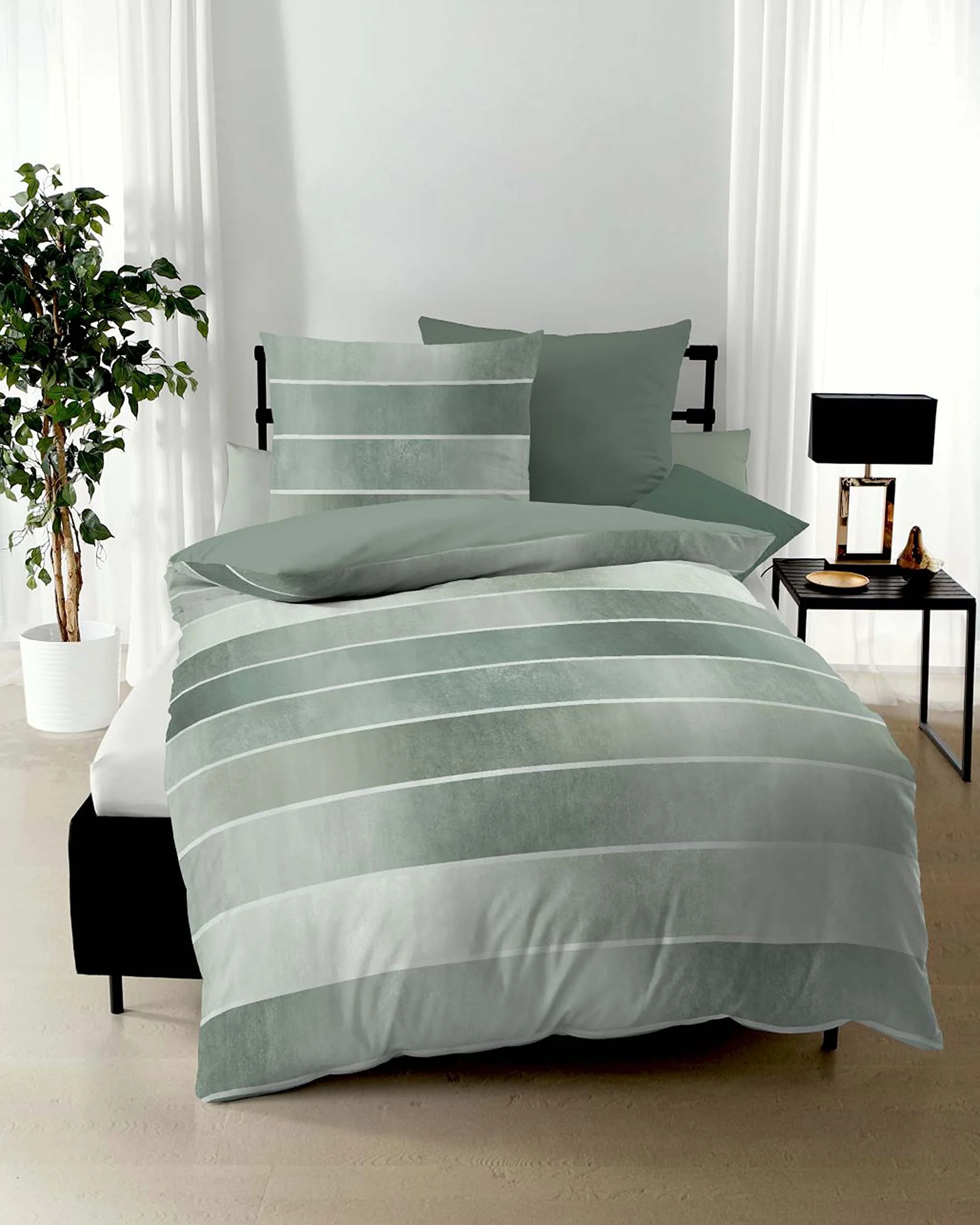 Kaeppel Bettwäsche Timeless Fein-Biber (Jade 523, 1 x 80x80 cm + 1 x 135x200 cm)