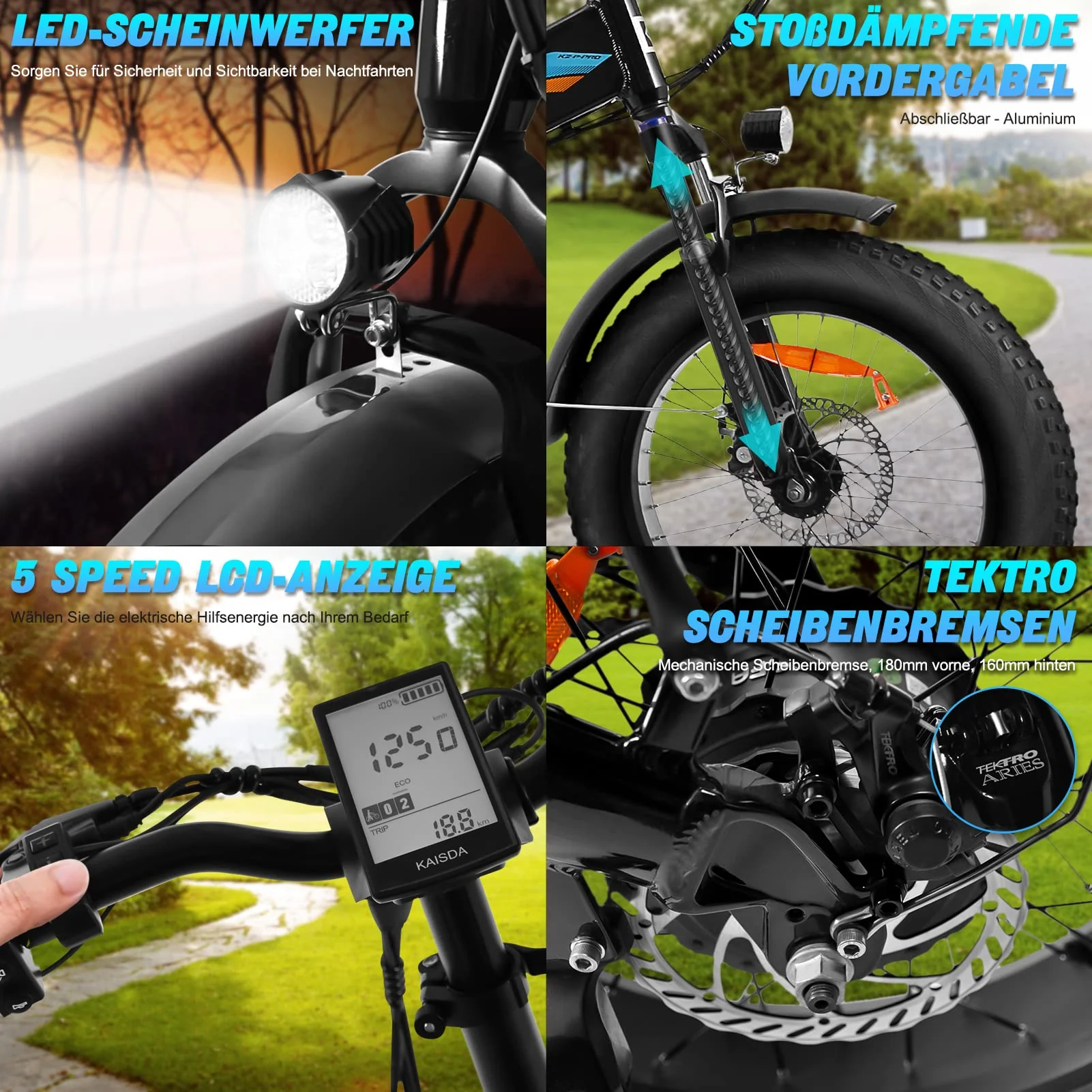 KAISDA 20" E Bike Elektrofahrräder mit 250W Motor 70Nm 48V 15Ah Li-ion Akku Bis 120km Distanz, E-Bike Klapprad mit APP und 7-Gang, 4" Fettreifen Alu E-Fahrrad Für Erwachsene (Rot) - Image 4