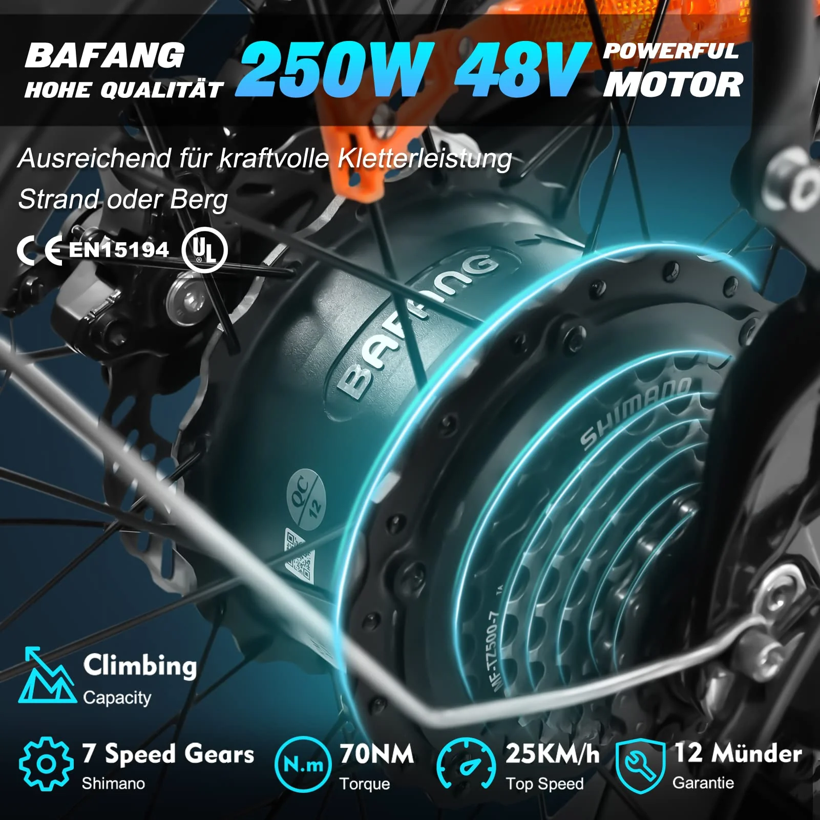 KAISDA 20" E Bike Elektrofahrräder mit 250W Motor 70Nm 48V 15Ah Li-ion Akku Bis 120km Distanz, E-Bike Klapprad mit APP und 7-Gang, 4" Fettreifen Alu E-Fahrrad Für Erwachsene (Rot) - Image 6