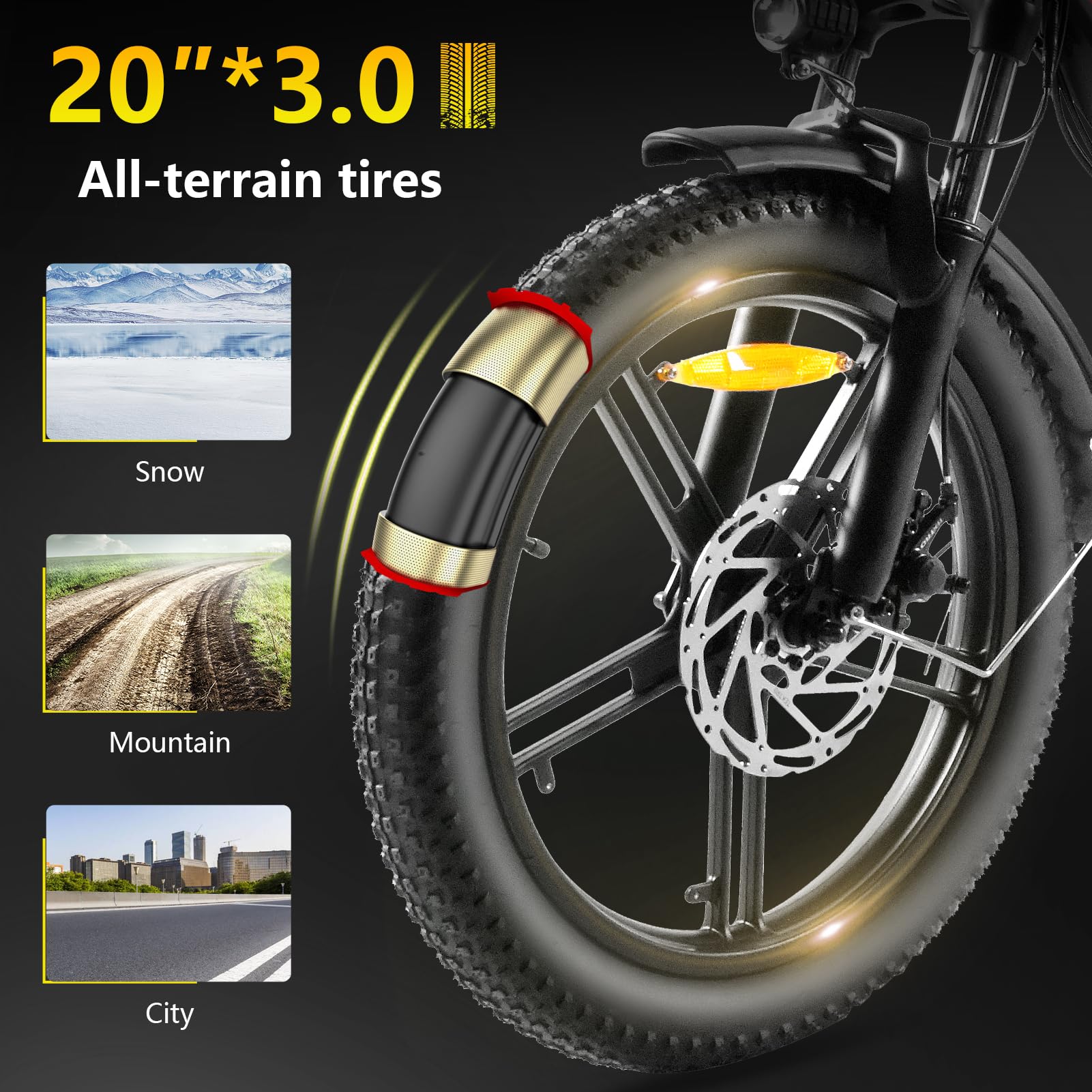 KAISDA E Bike Klapprad 20 Zoll Elektrofahrrad mit 36V 20.8Ah Abnehmbarer Akku,E-Bike 250W Motor bis 100KM,3.0 All-Terrain Fat Tire,7-Gang,LCD-Display Fahrrad für Herren Damen - Image 5