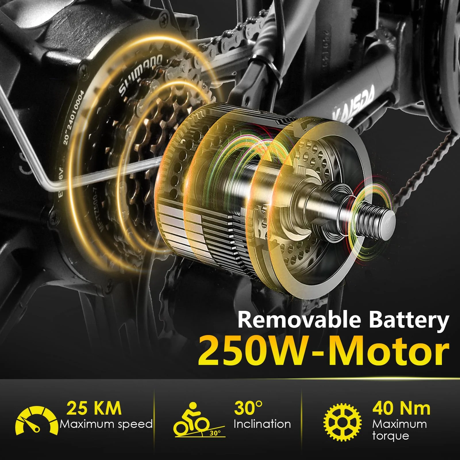 KAISDA E Bike Klapprad 20 Zoll Elektrofahrrad mit 36V 20.8Ah Abnehmbarer Akku,E-Bike 250W Motor bis 100KM,3.0 All-Terrain Fat Tire,7-Gang,LCD-Display Fahrrad für Herren Damen - Image 7