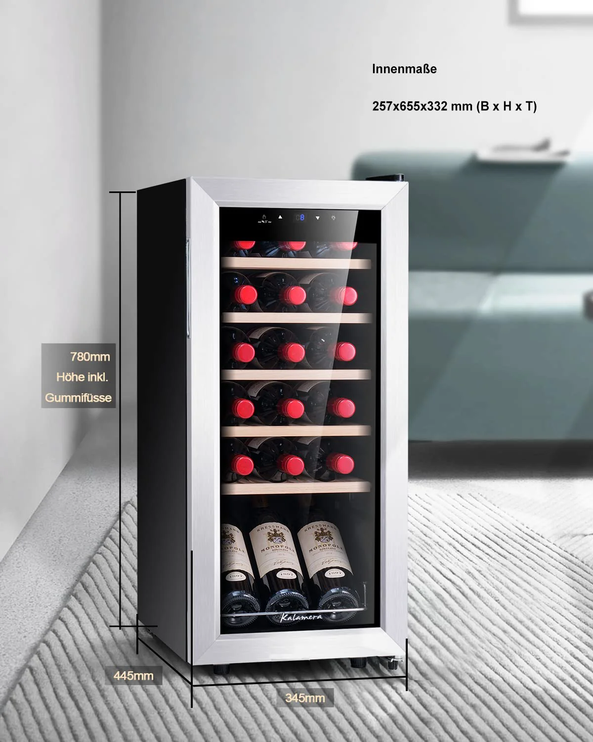 Kalamera Weinkühlschrank, 18 Flaschen 51 Liter Weinkühlschrank klein mit Kompressor, 5-18°C Kühlzone, KRC-51FCSS - Image 11