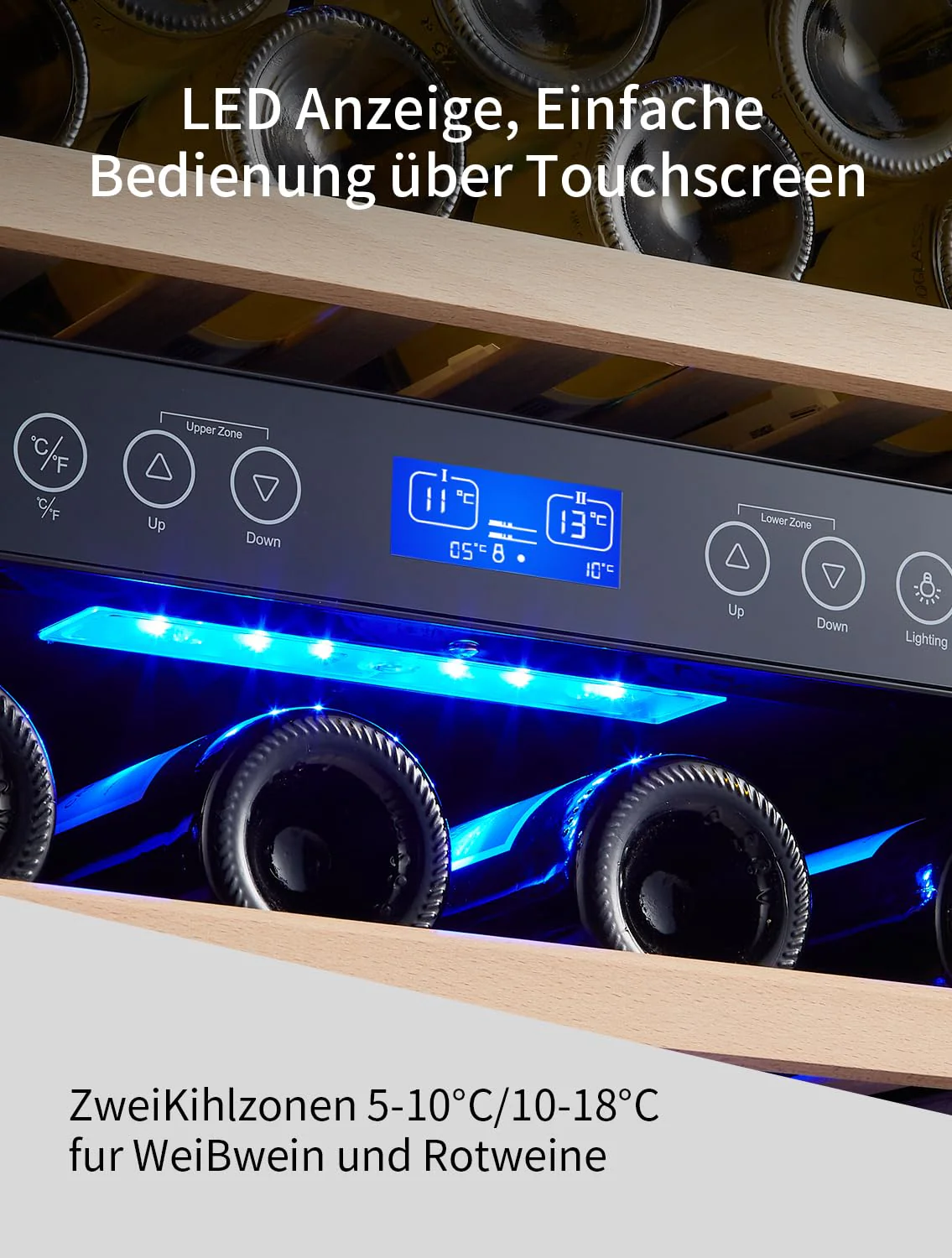 Kalamera Weinkühlschrank 2 Zonen für 73 Flaschen, Schwarz, 200 Liter, KRC-200BFG - Image 9