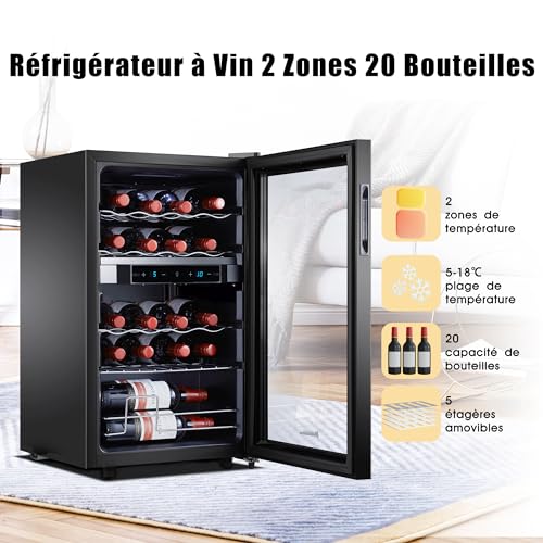Kalamera Weinkühlschrank 2 Zonen, Touch-Bedienfeld,Schwarze Glastür, Verdeckter Griff, Flaschenkühlschrank 20 Flaschen, 68Liter, 5-18°C Kühlzone, KRC-68BFG - Image 11