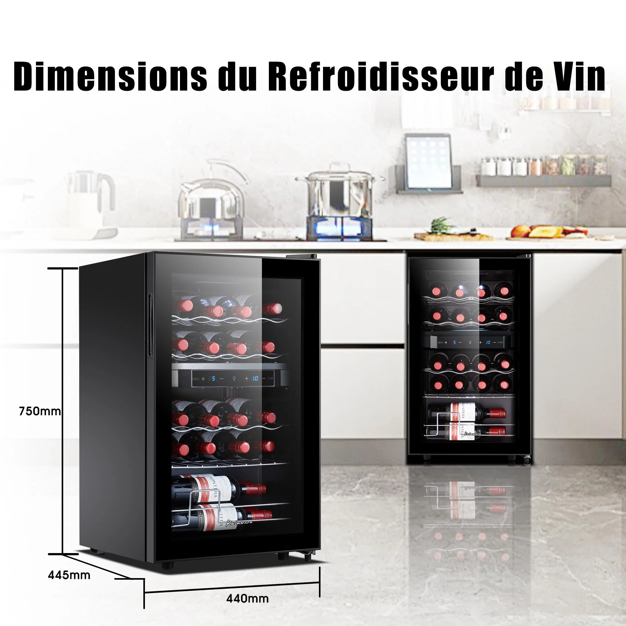 Kalamera Weinkühlschrank 2 Zonen, Touch-Bedienfeld,Schwarze Glastür, Verdeckter Griff, Flaschenkühlschrank 20 Flaschen, 68Liter, 5-18°C Kühlzone, KRC-68BFG - Image 2
