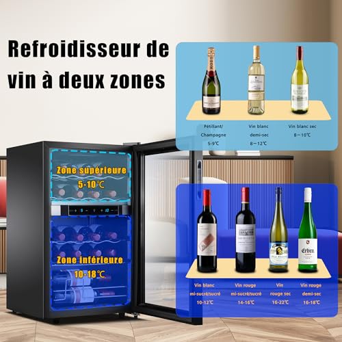 Kalamera Weinkühlschrank 2 Zonen, Touch-Bedienfeld,Schwarze Glastür, Verdeckter Griff, Flaschenkühlschrank 20 Flaschen, 68Liter, 5-18°C Kühlzone, KRC-68BFG - Image 7
