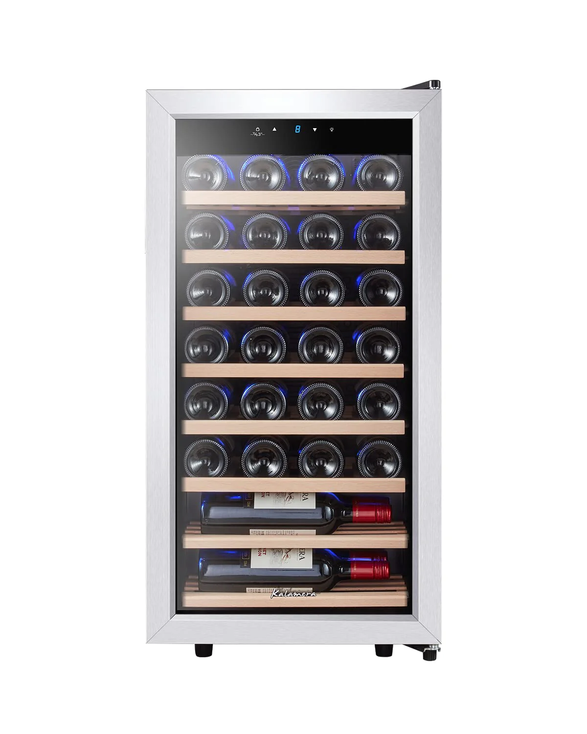 Kalamera Weinkühlschrank, 28 Flaschen 86 Liter, Touch-Bedienfeld, Edelstahl Glastür, 5-18°C Kühlzone, Abnehmbar Holzauflagen, KRC-86FCSS-W - Image 11