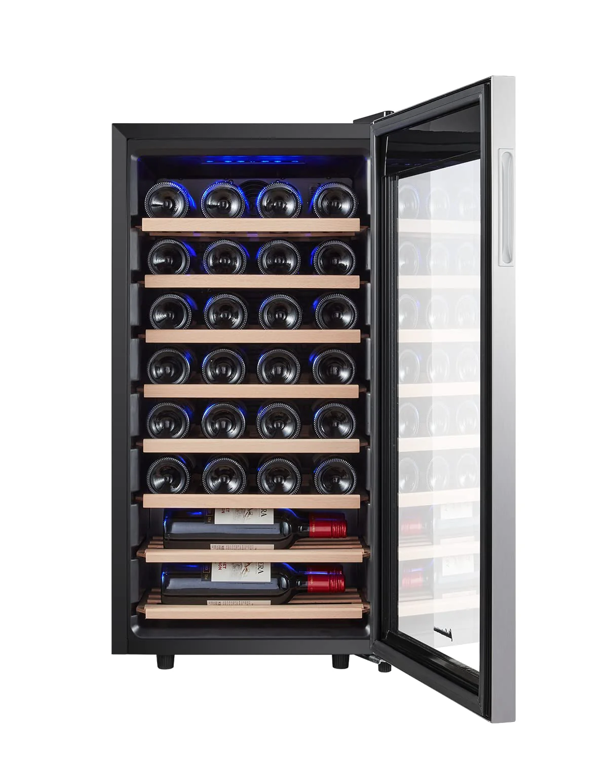 Kalamera Weinkühlschrank, 28 Flaschen 86 Liter, Touch-Bedienfeld, Edelstahl Glastür, 5-18°C Kühlzone, Abnehmbar Holzauflagen, KRC-86FCSS-W - Image 5