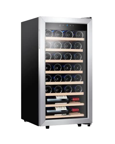 Kalamera Weinkühlschrank, 28 Flaschen 86 Liter, Touch-Bedienfeld, Edelstahl Glastür, 5-18°C Kühlzone, Abnehmbar Holzauflagen, KRC-86FCSS-W - Image 7