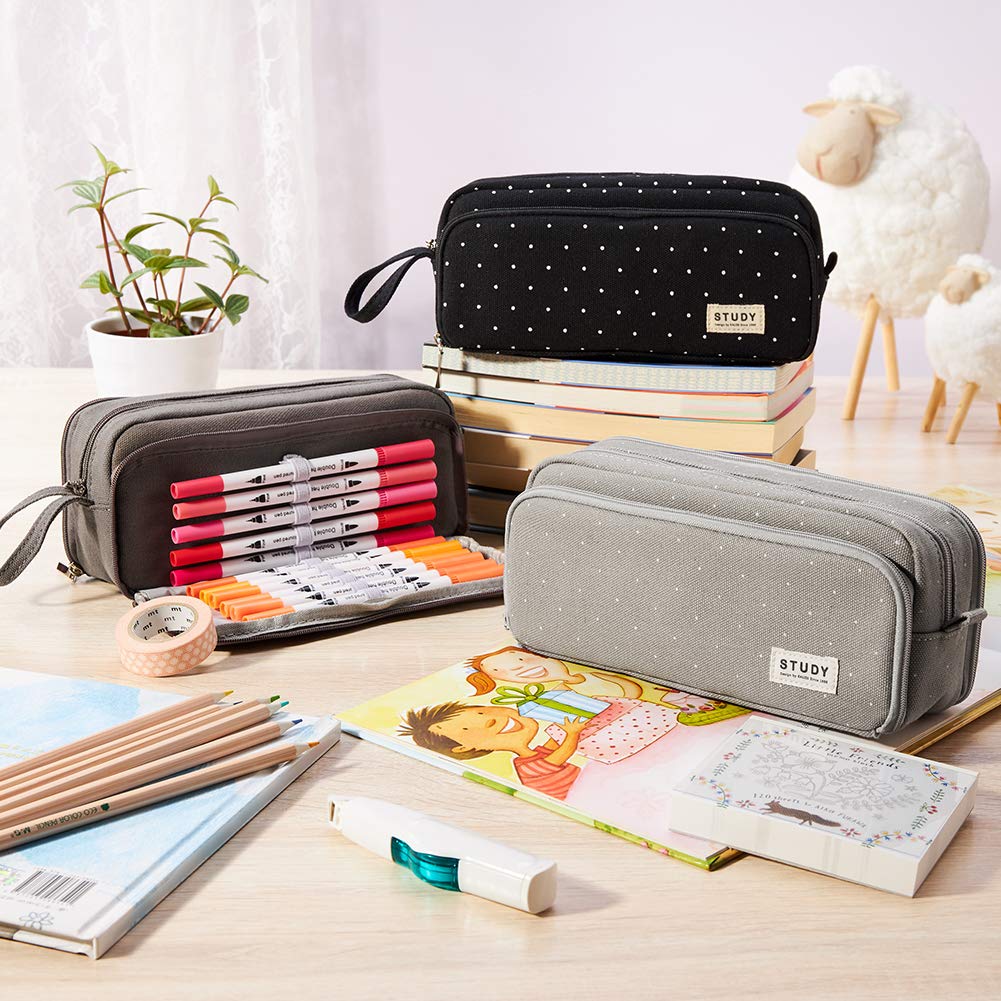KALIDI Federmäppchen mit 3 Fächer Große Kapazität Mäppchen Federtasche Stiftetasche Pencil Case Bleistifttasche für Schule & Büro (schwarz) - Image 3