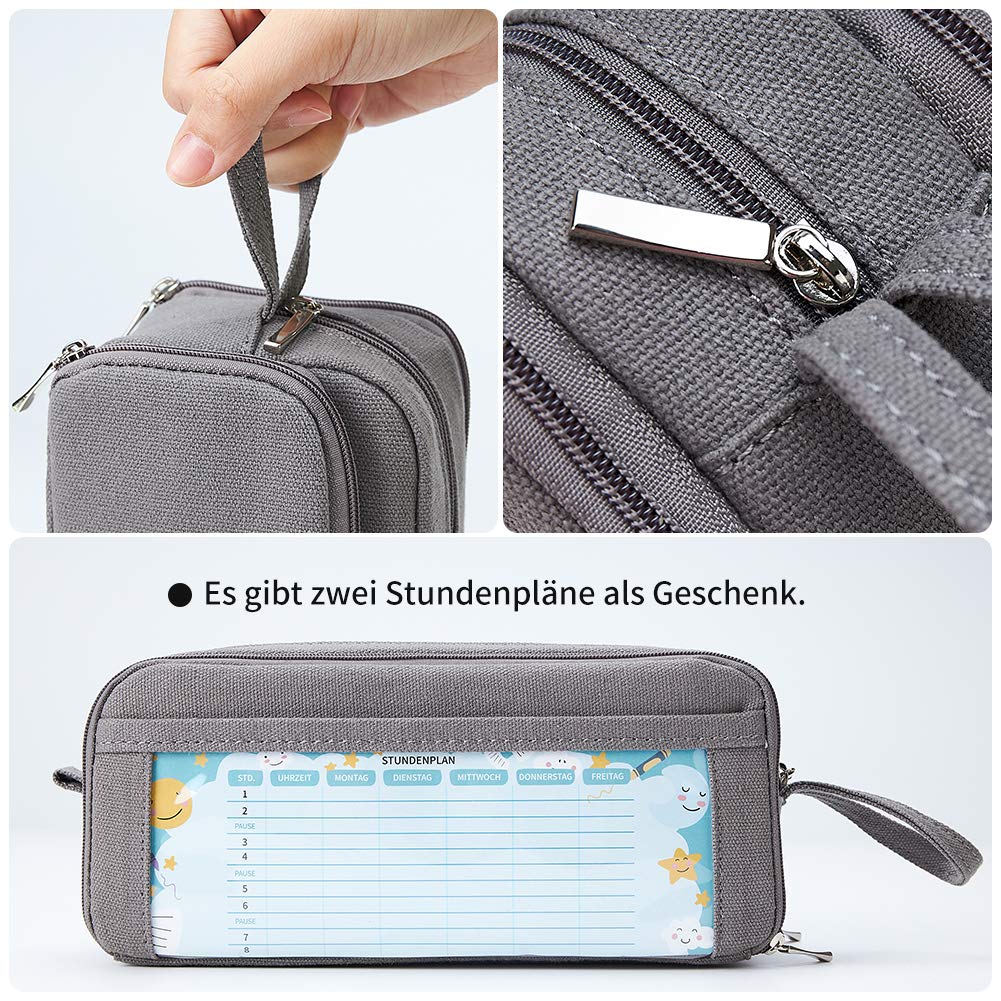 KALIDI Federmäppchen mit 3 Fächer Große Kapazität Mäppchen Federtasche Stiftetasche Pencil Case Bleistifttasche für Schule & Büro (schwarz) - Image 4