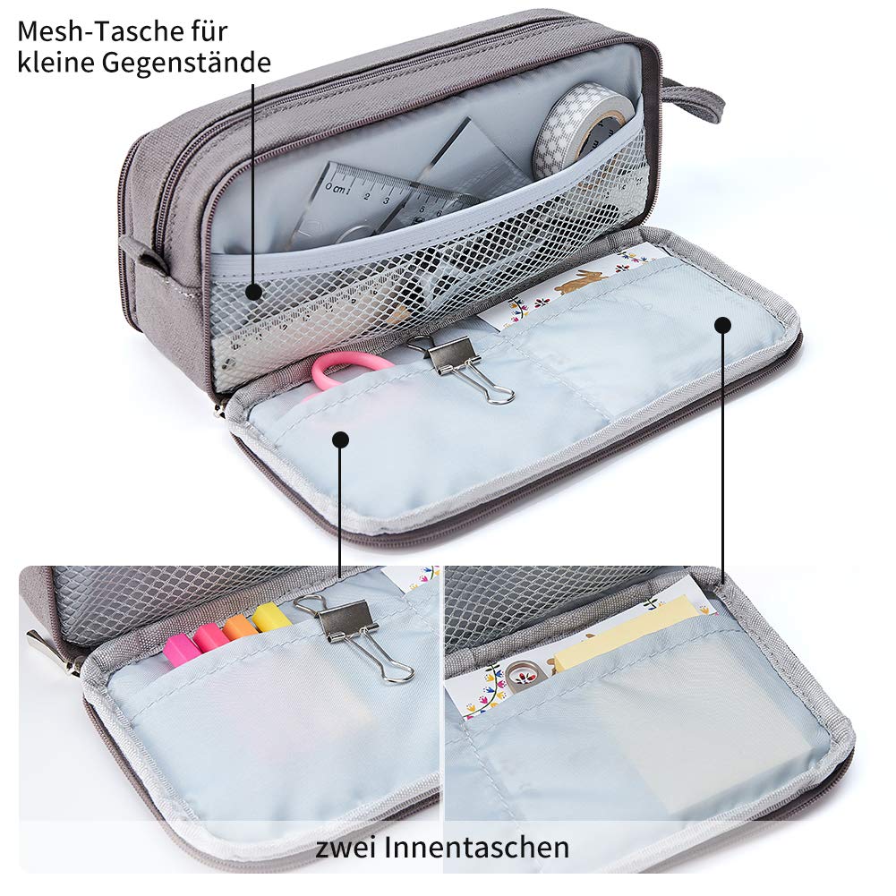 KALIDI Federmäppchen mit 3 Fächer Große Kapazität Mäppchen Federtasche Stiftetasche Pencil Case Bleistifttasche für Schule & Büro (schwarz) - Image 5