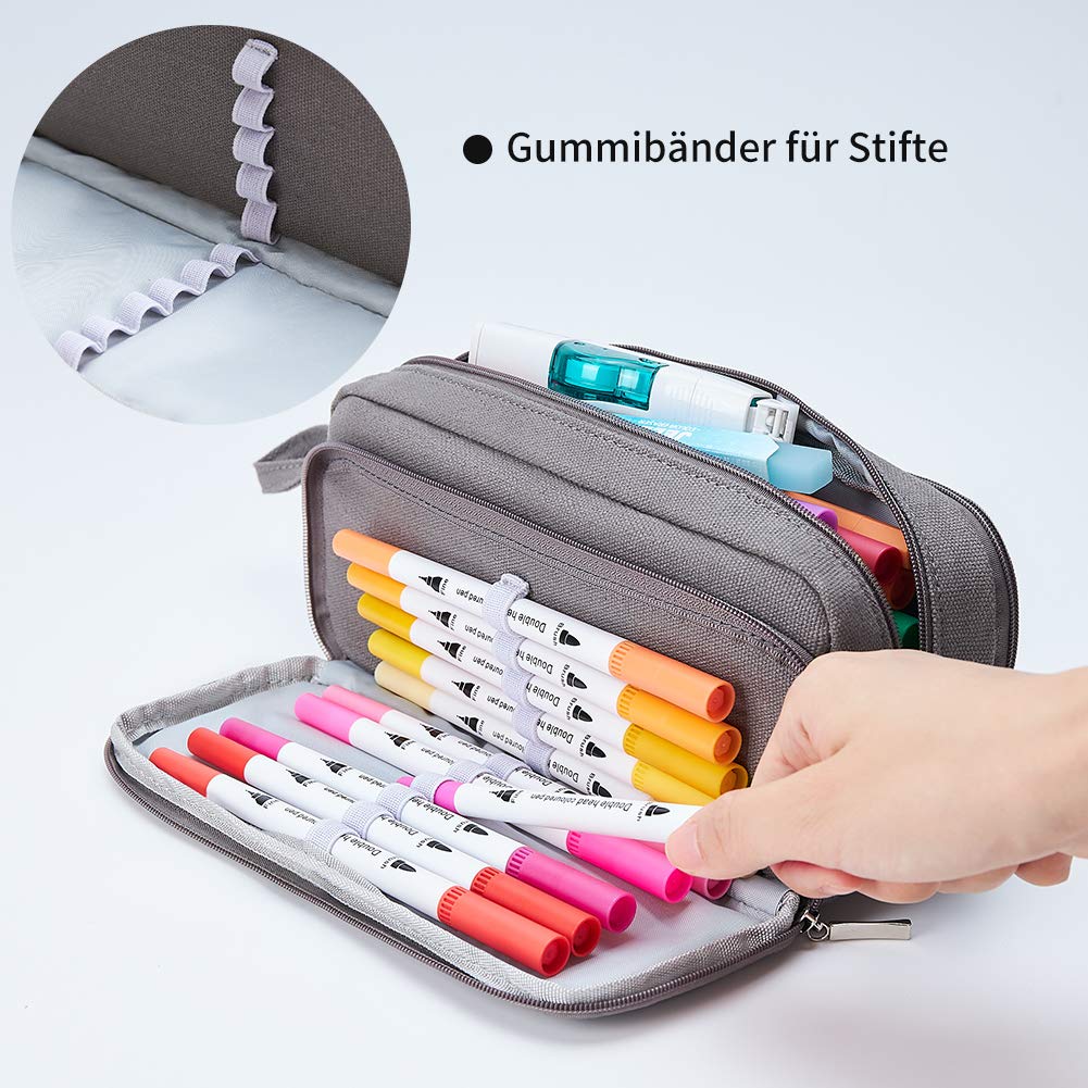 KALIDI Federmäppchen mit 3 Fächer Große Kapazität Mäppchen Federtasche Stiftetasche Pencil Case Bleistifttasche für Schule & Büro (schwarz) - Image 6