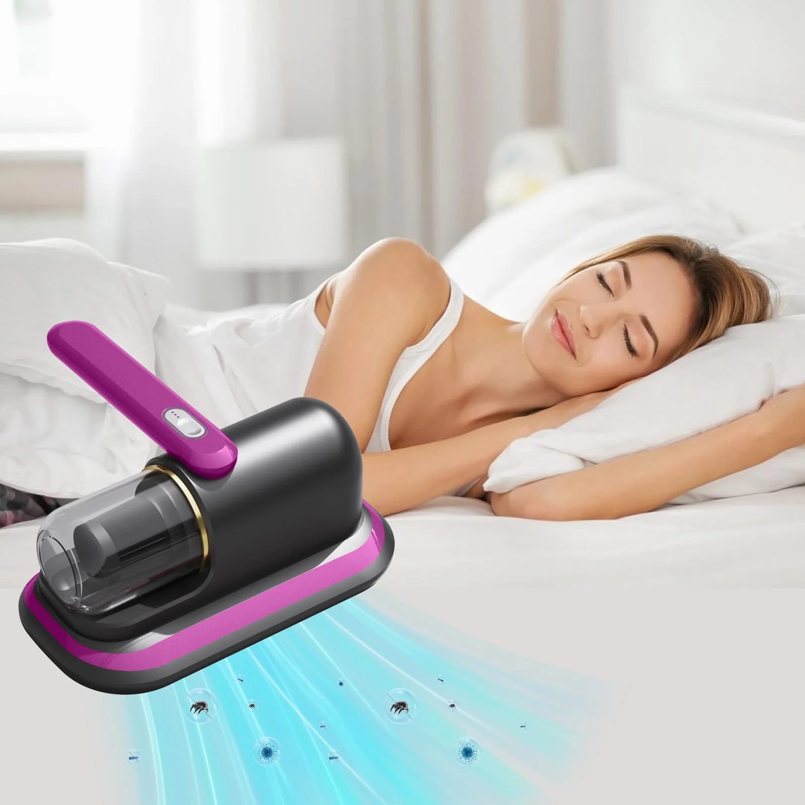 Kamanan Milbensauger mit UV Licht,Handstaubsauger Kabellos,Milbensauger für Matratzen,Tragbarer Kabelloser Matratzenstaubsauger,Milbensauger für Matratzen,Sofa - Image 2