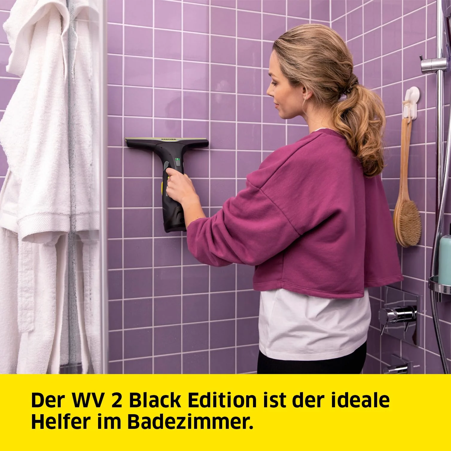 Kärcher Akku Fenstersauger WV 2 Black Edition (Akkulaufzeit: 35 min, 2x wechselbare Absaugdüsen - breit und schmal, Sprühflasche mit Mikrofaserbezug, Fensterreiniger-Konzentrat 20 ml) - Image 4