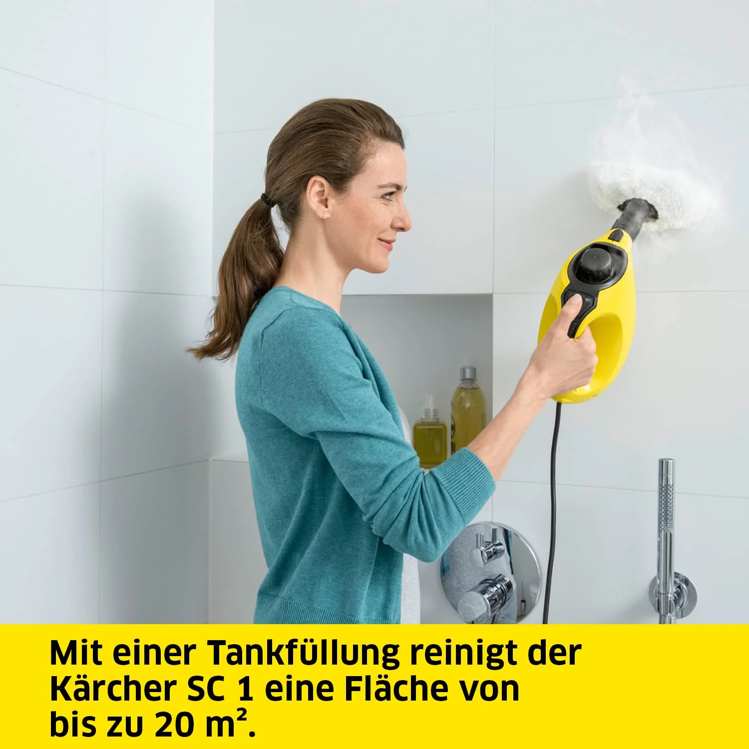 Kärcher Dampfreiniger SC 1, Dampfdruck: 3 bar, Aufheizzeit: 3 min., Leistung: 1.200 W, Flächenleistung: 20 m², Tank: 200 ml, mit Hand-, Punktstrahl- und Powerdüse, Mikrofaser-Überzug und Rundbürste - Image 2