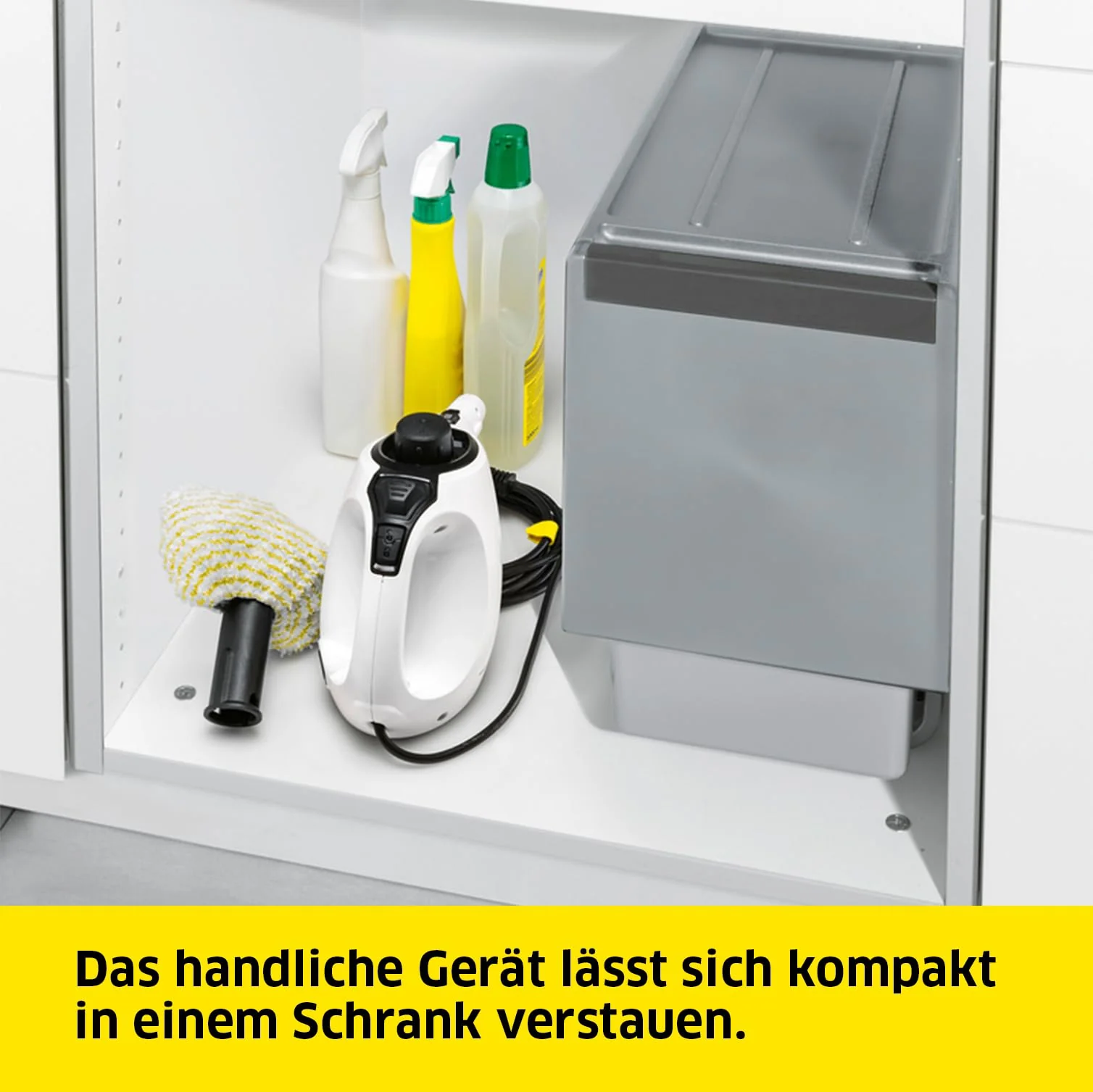 Kärcher Dampfreiniger SC 1, Dampfdruck: 3 bar, Aufheizzeit: 3 min., Leistung: 1.200 W, Flächenleistung: 20 m², Tank: 200 ml, mit Hand-, Punktstrahl- und Powerdüse, Mikrofaser-Überzug und Rundbürste - Image 3